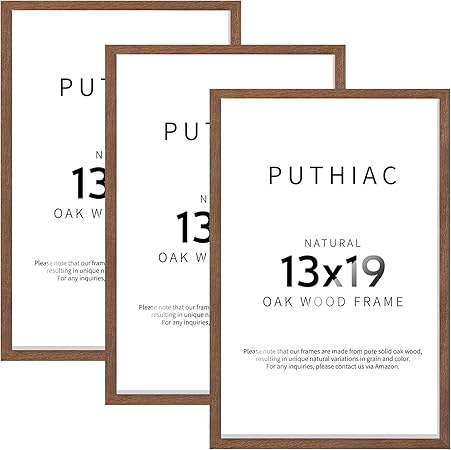 puthiac 13x19 Oak Wood Picture Frame - 13"x19" Poster Frames for Wall, 13x19 Picture Frames for Wall, 13 x 19 Picture Frames, 13 x 19 Frames for Wall(3 Pack, Walnut)