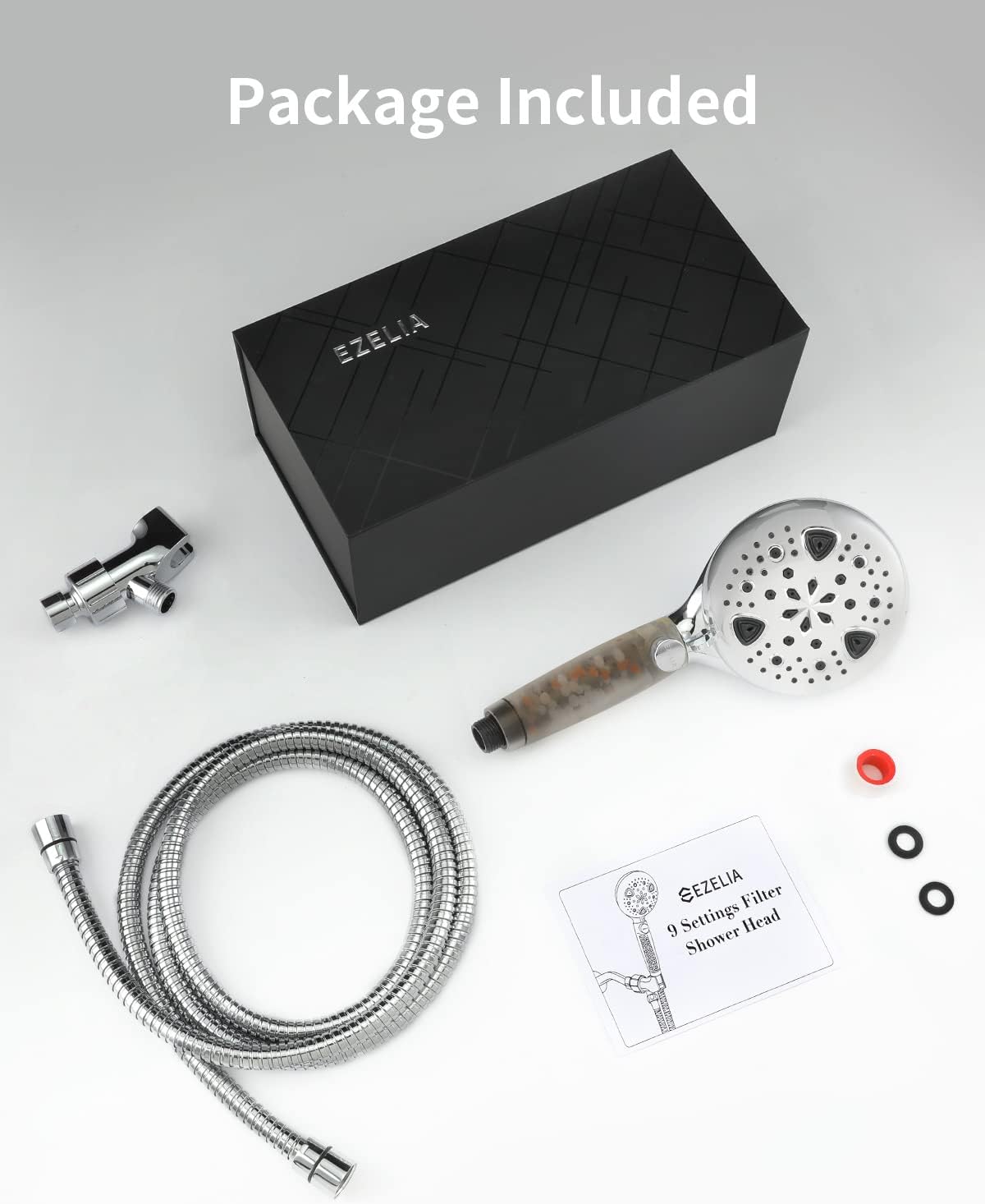 Shower Head, Ezelia Filter Handheld Shower Head with 9-mode for Dry Skin & Hair with Removable High Pressure Filter Nozzle to Clean Tile, Tub, & Pets