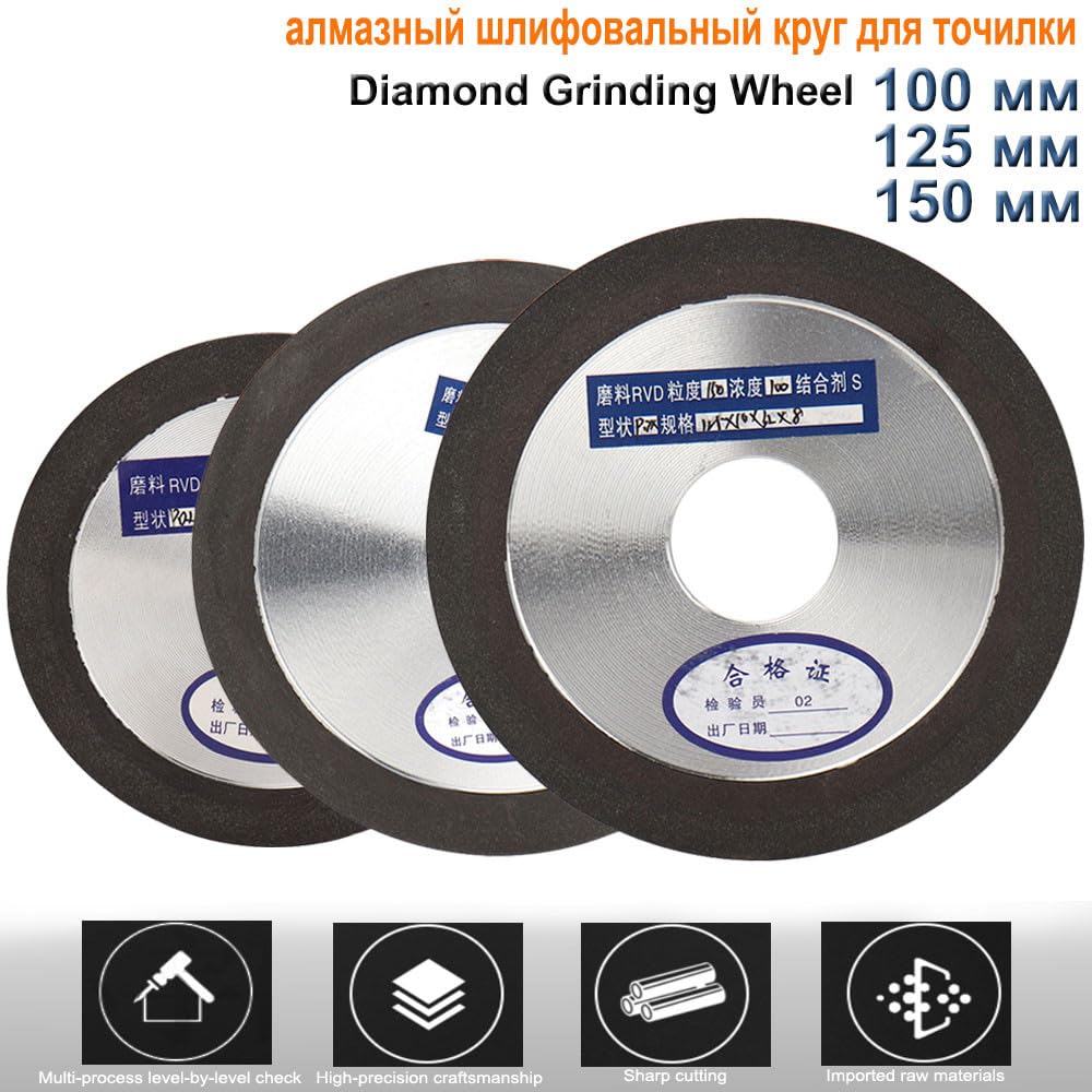 1 pz Mola abrasiva diamantata 100mm/125mm/150mm Disco per smerigliatrice circolare in sabbia nera per utensili per affilatura di fresatura in acciaio al tungsteno, 150x32x10x8mm, 320