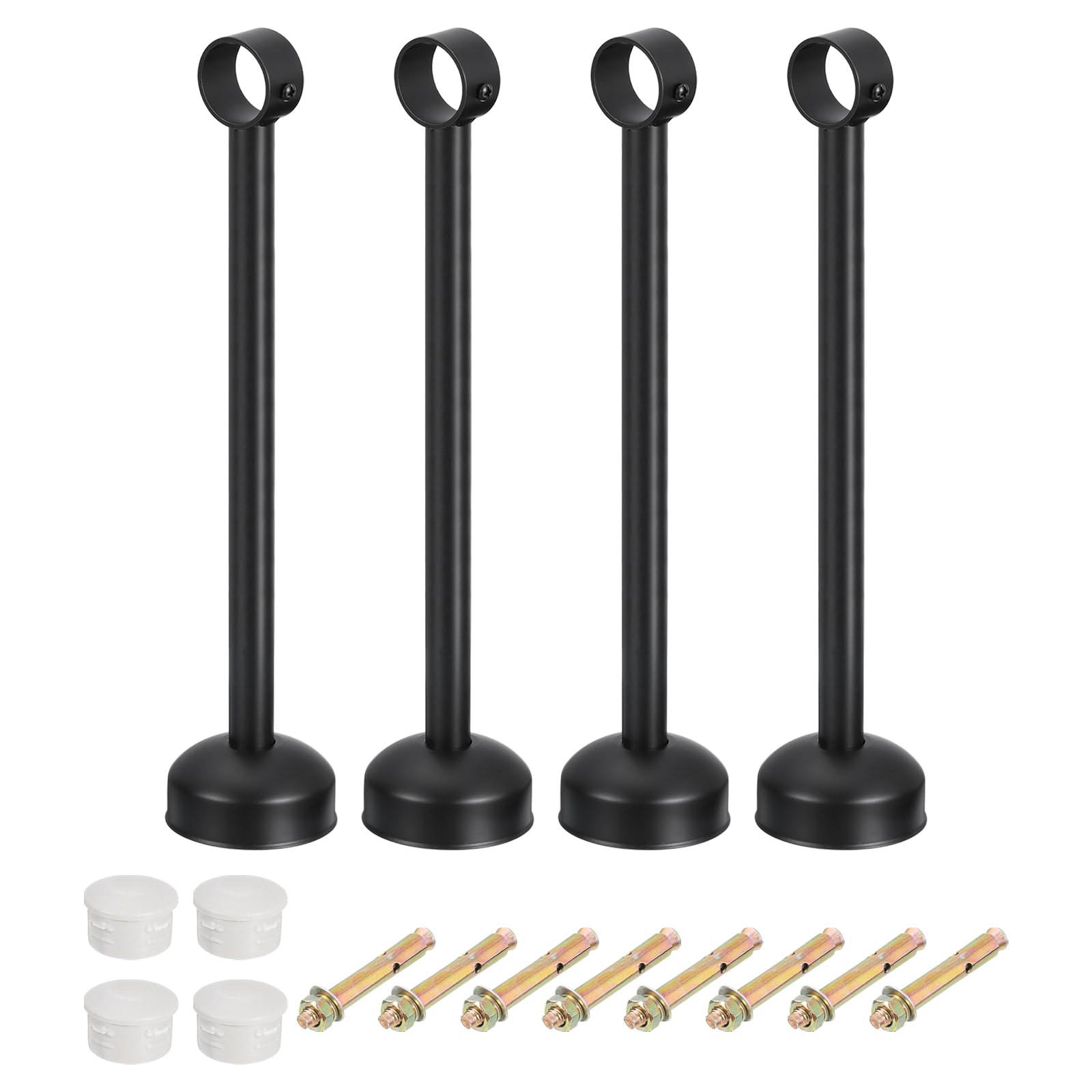 QUARKZMAN Lot 4 Supports Tringle Rideaux pour Montage Au Plafond, Compatibles Tubes 32 Mm (1,26") Et 350 Mm (13,78"), Acier Inoxydable, pour Murs, Armoires, Rideaux, Noir