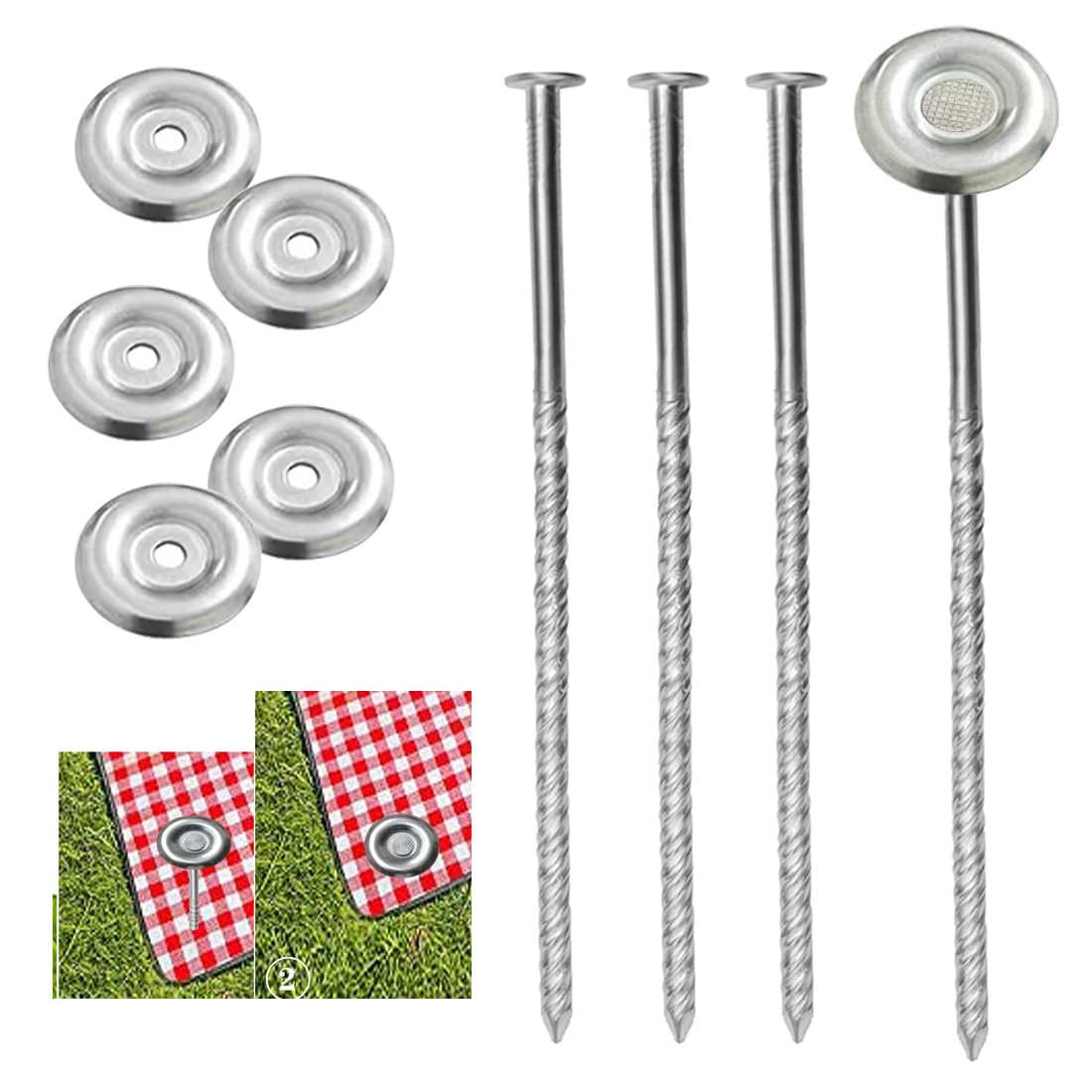 25 Count Outdoor Rv Rug Stakes, Stainless Steel Spira Patio Mats Stakes, Used for Fixing Rugs, Tents, Tarps, and RV Mats，Rv Camping Accessories for