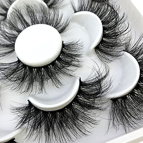 HBZGTLAD new 5 Pairs 25 mm 3d Mink Lashes Bulk Faux with Custom Natural Mink Lashes Pack Short Wholesales Natural False Eyelashes (ZM-4)