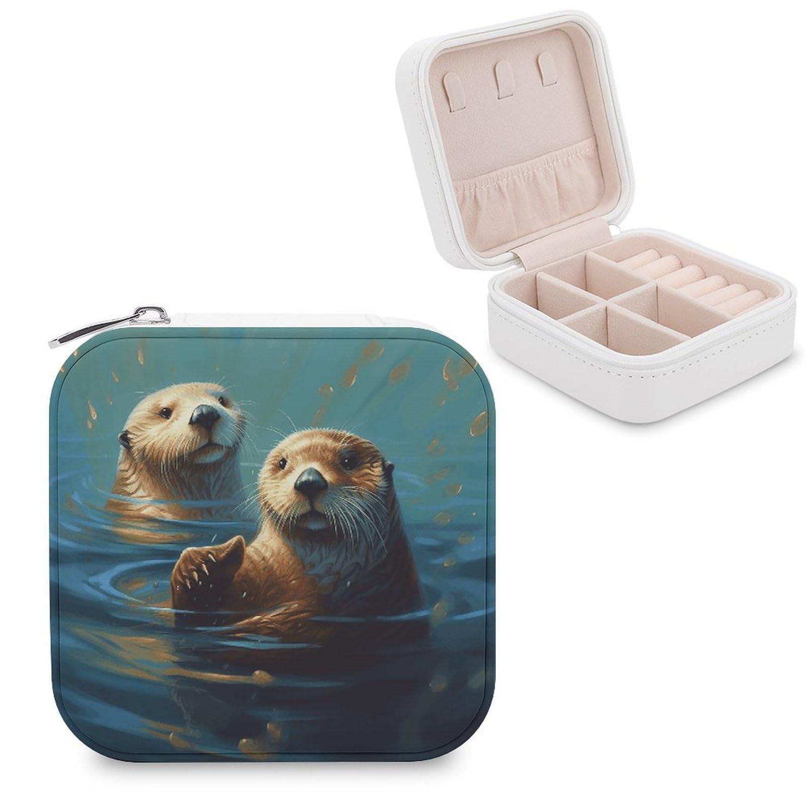 VstaDank Sea Otters Painting Jewelry Box for Women Custom Travel Jewelry Case Personalized Travel Jewelry Boxes Small Portable Jewelry Organizer Box for Rings Necklaces Bracelets Earring