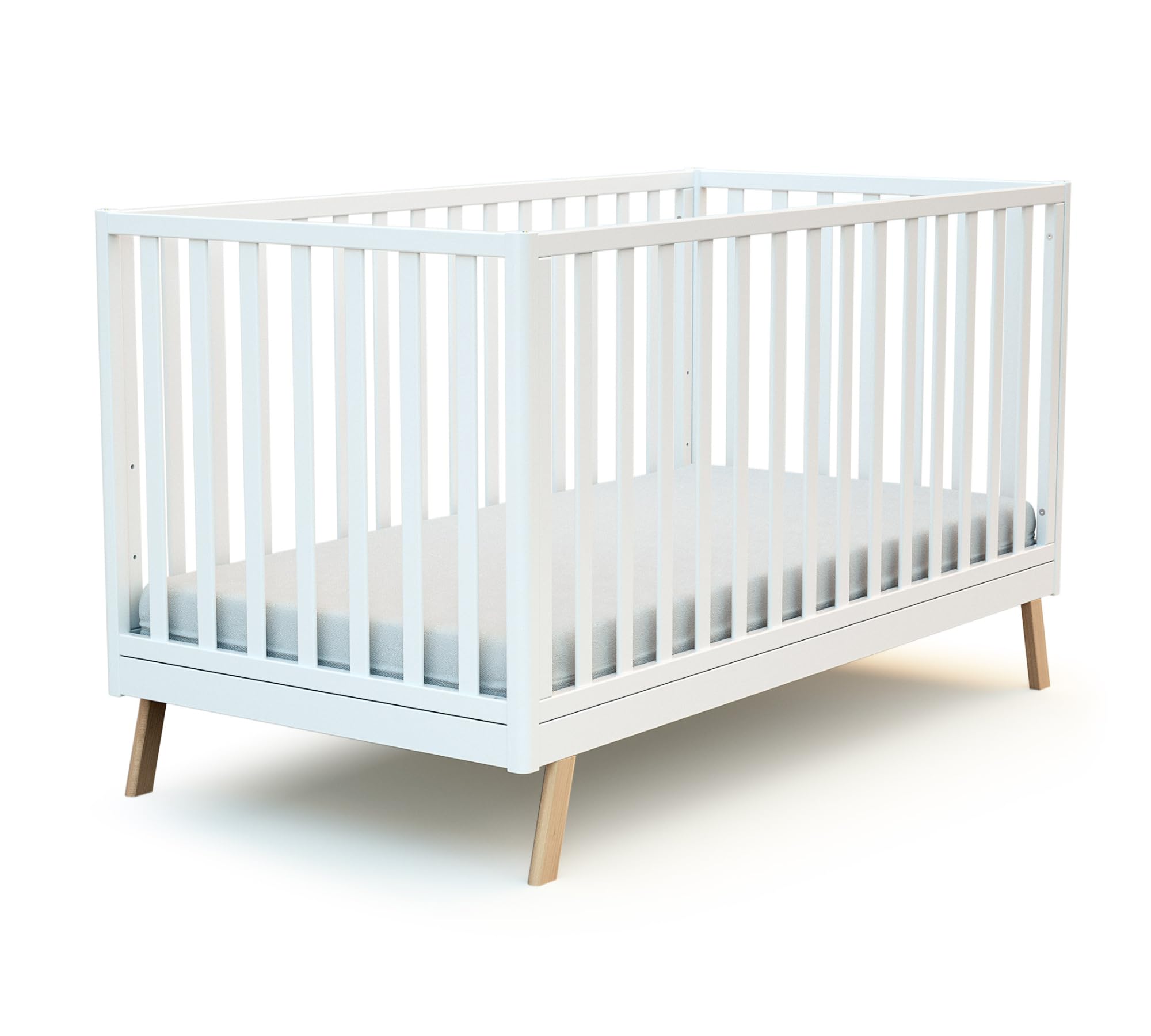AT4 - Cuna bebé casita evolutiva CONFORT madera - Blanco/Haya Barnizada - 70 x 140-146 x 74,50 x 162,50 cm