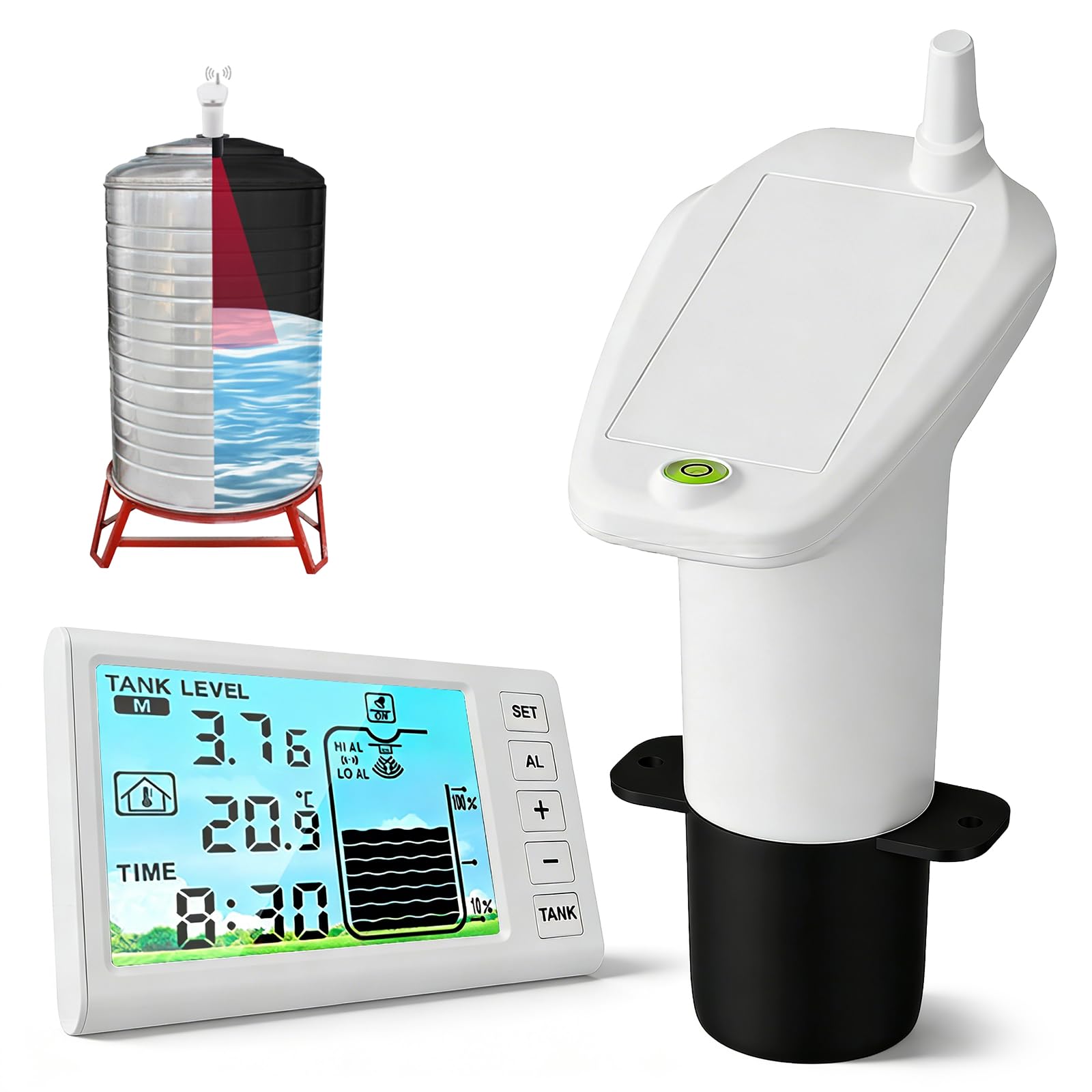 Oil Tank Level Monitor, Liquid Meter Water Sensor for Oil Tank, Cordless Design, Transmitter, Automatic Control Level Gauge with Indoor Temperature Gauge, Suitable for Household, Plant Use