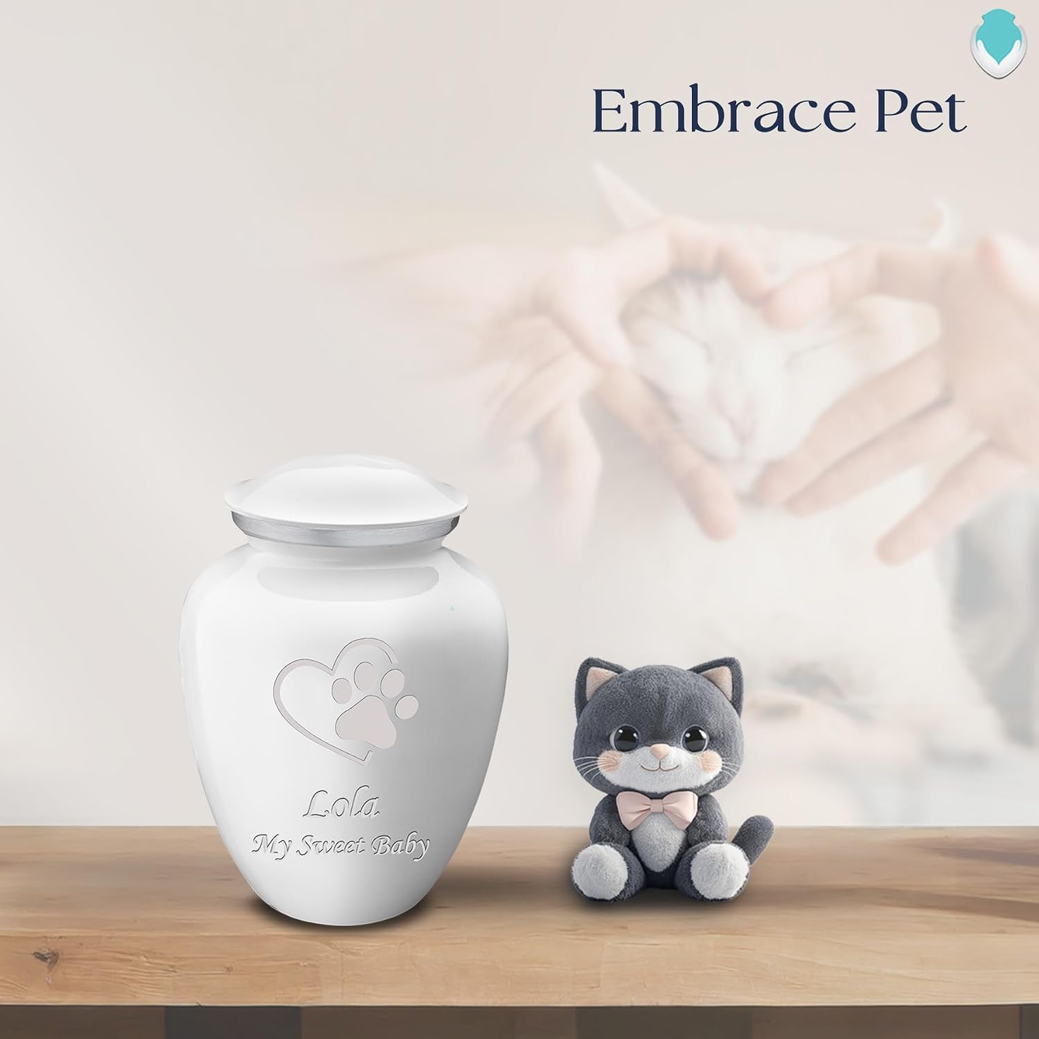 Geturns Embrace Personalized Single Paw Heart for Small Pets I White Cremation Urns for Dogs and Cats I 44 lbs