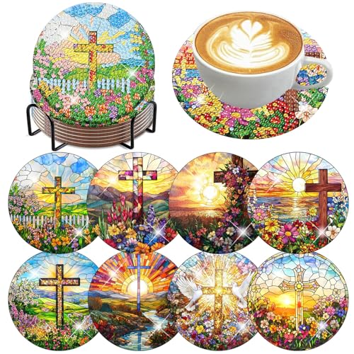 HHMATITS 8 Pcs Christ Cross Diamond Art Coasters 4X4 Inch by HHMATITS - Used condition - US$7.26
