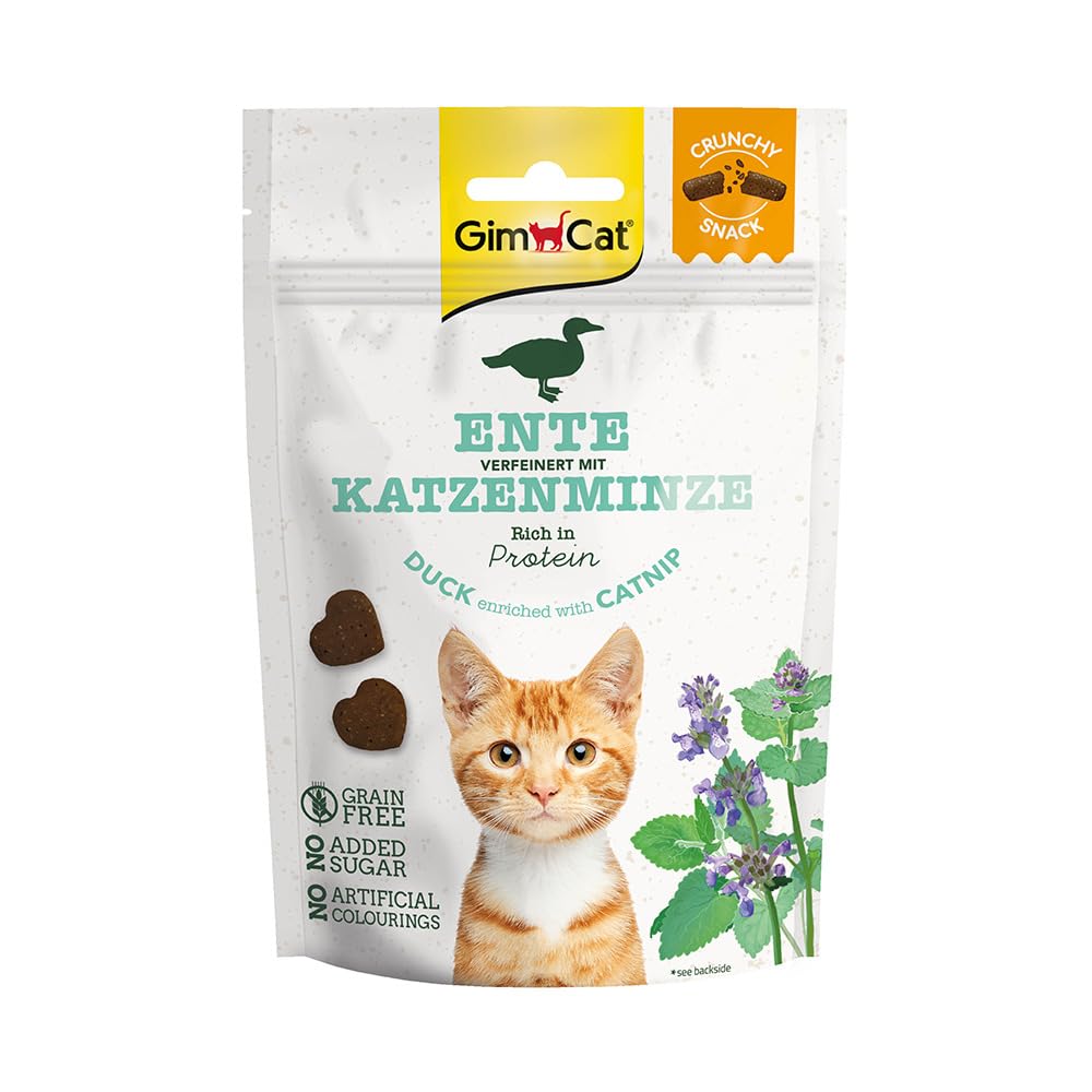 GimCat Crunchy Snacks pato con menta de gato - Crujiente golosina para gatos rica en proteínas y sin azúcar añadido - 1 bolsa (1 x 50 g)