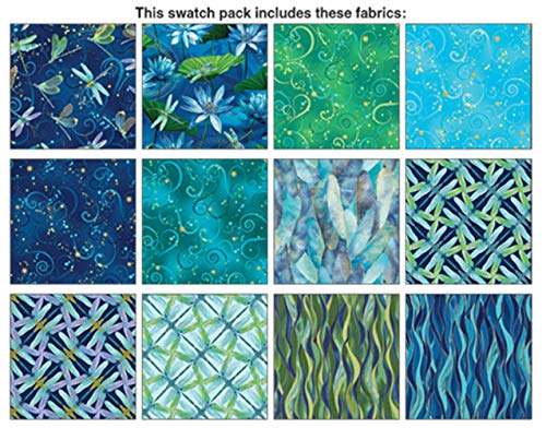 Benartex Dance of The Dragonfly 12 Fat Quarters Cotton Fabric Quilting Assortment (Blue)