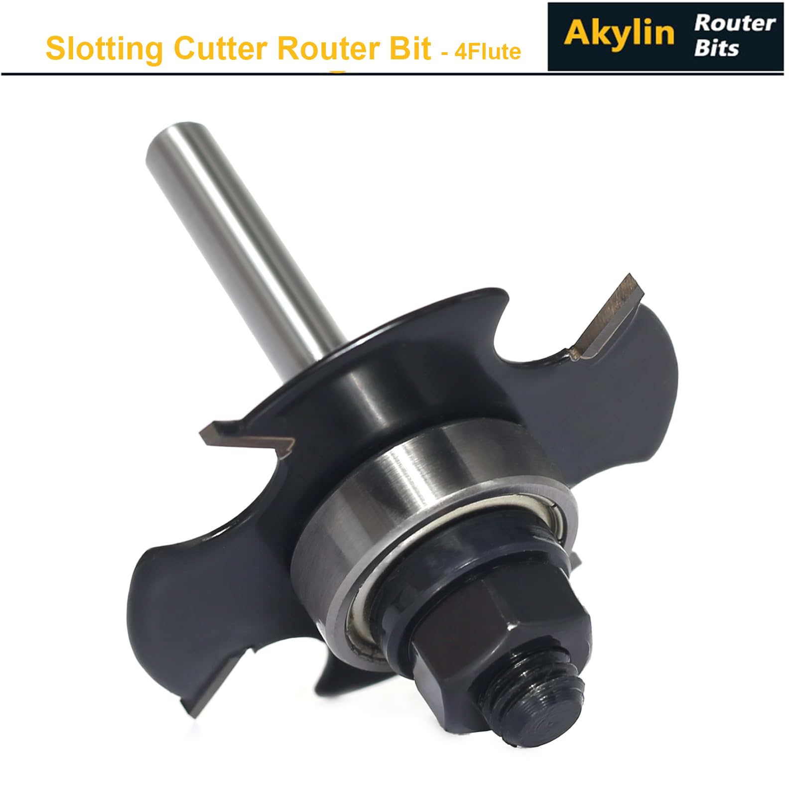 Akylin Slotting Cutter Router Bit, 1/4 Inch Shank, 4 Wing Slot Router Cutter Bit with bearing, 1/16” Height X9/16” Depth - Image 4