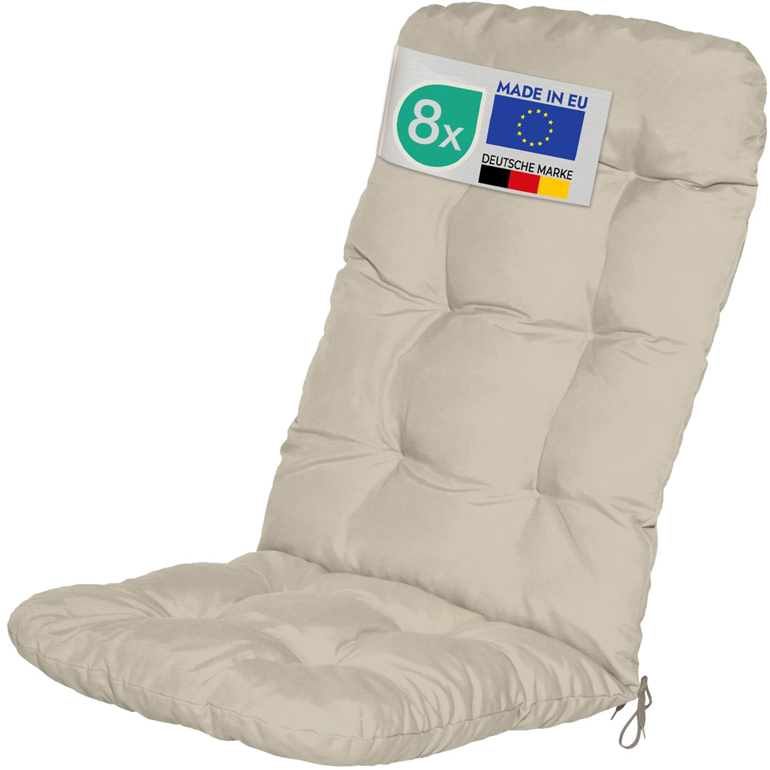 Beautissu 8er Set Hochlehner Auflagen 120x50x8cm - Sitzpolster Set für Gartenstühle Outdoor Stuhlkissen hoch – Gartenstuhlauflage für Hochlehner in Natur - Flair HL