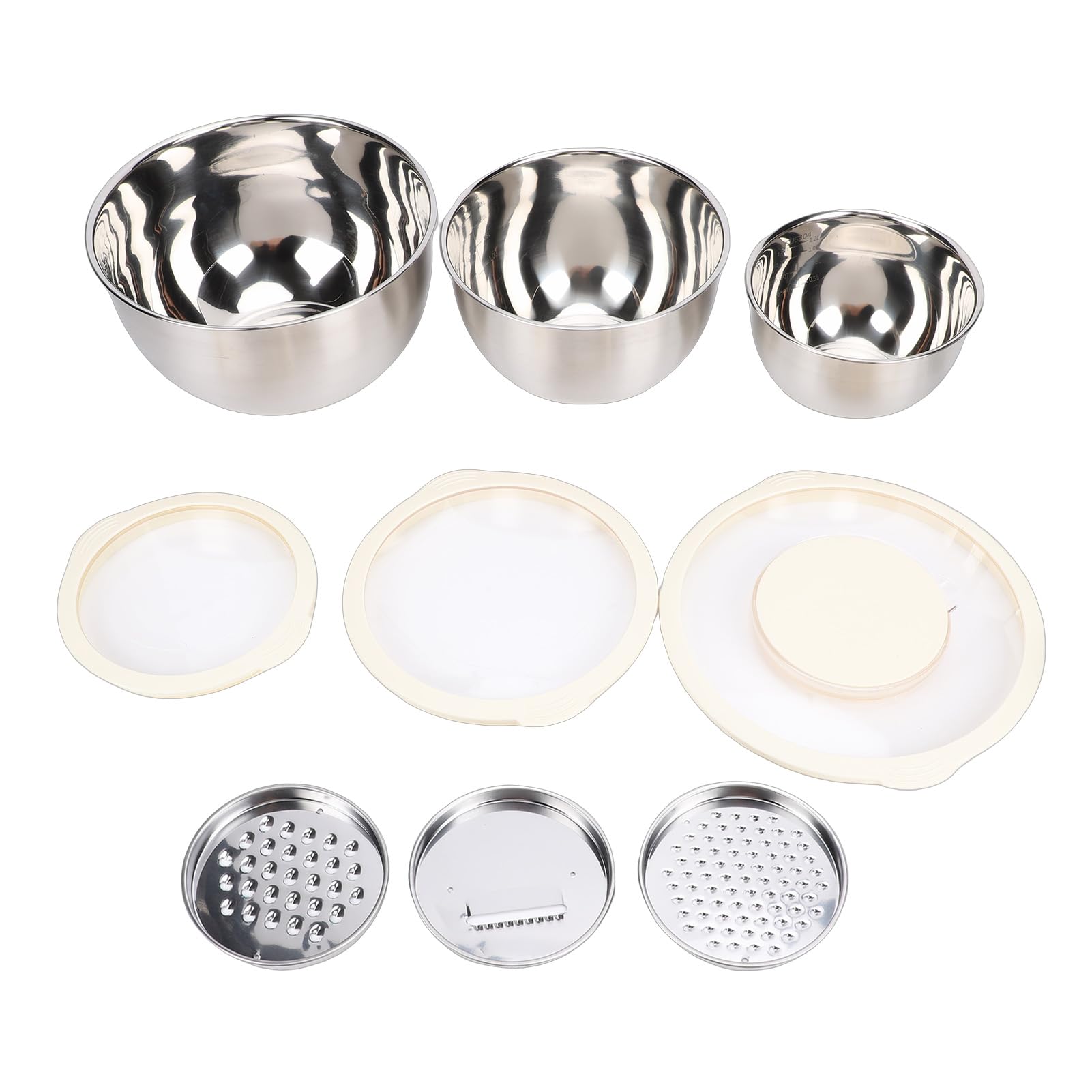 Walmeck Edelstahl-Rührschüssel-Set mit Deckel, 3-teilig, Rutschfester Silikonboden, Küchen-Rührschüsseln für die Zubereitung von Speisen, Salat, Backen, (3-teiliges Schüsselset aus Edelstahl 304)