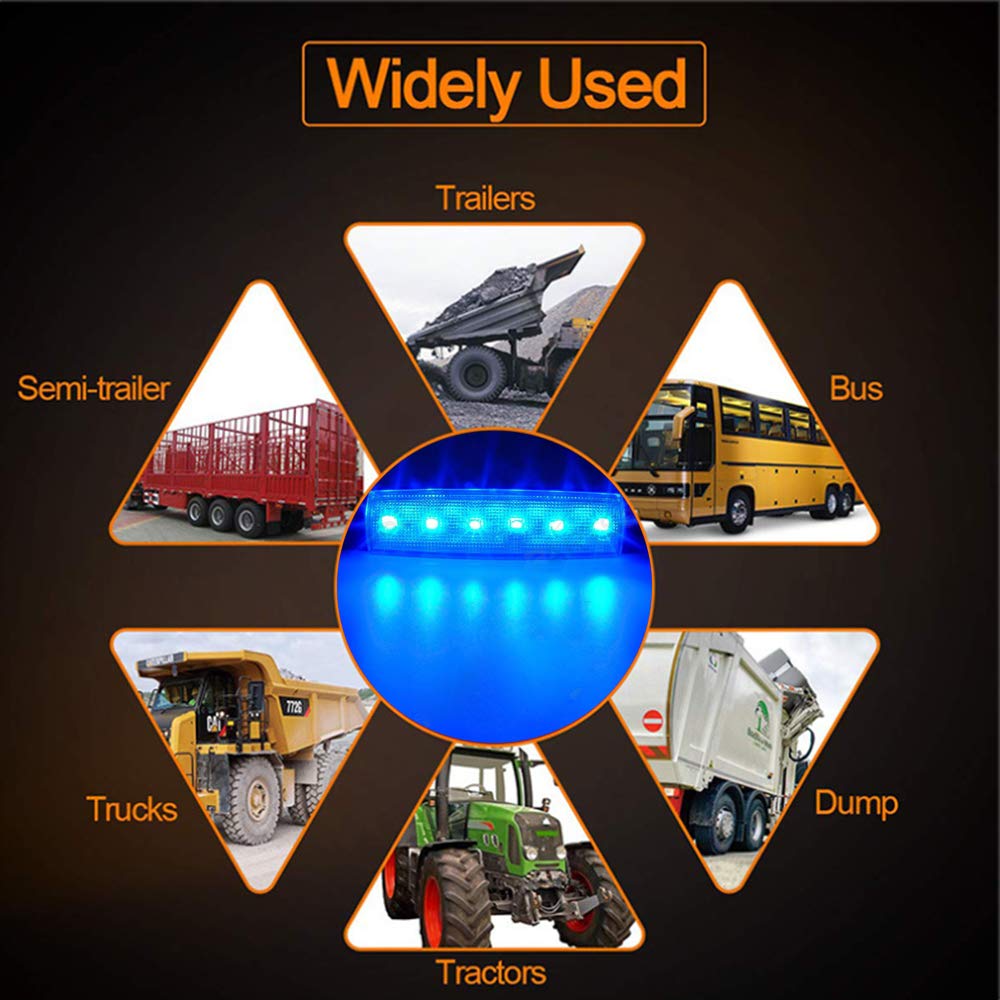 JinXiu Lot De 10 Feux Clignotants à 6 LED 9,7 Cm Pour Remorque Pour Camions, Feux De Position Ambre, Feux De Position Arrière Pour Cabine De Camion (ambre