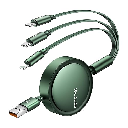 Miniatura 1 de mcdodo Cable de carga múltiple, cable USB C retráctil 3 en 1, cable de carga retráctil 3A con tipo CUSB AIP para iOSiPadSamsungtabletas (naranja)
