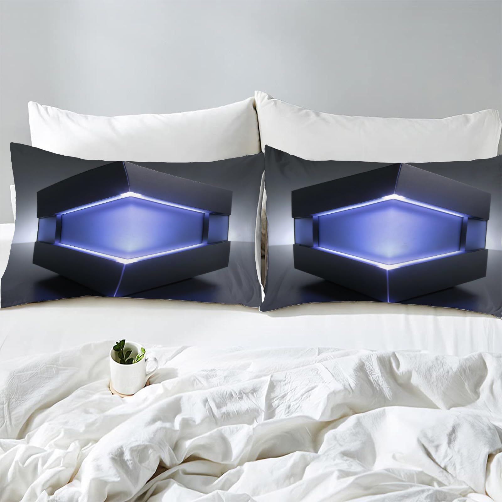 Copripiumino Matrimoniale 260x240 Fantasia Geometrica 3D, Set di Biancheria da Letto in Microfibra a Cerniera Semplice Copripiumoni Matrimoniali con 2 Federe