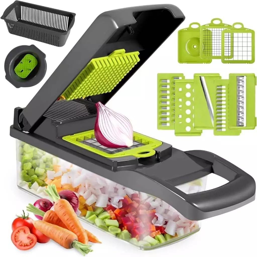 Amzeth Vegetable Chopper Veggie Chopper,Mandoline Slicer,Multifunctional 12 in 1 Food Choppers, Kitchen Vegetable Slicer Dicer Cutter,Onion Mincer,Cheese Grater,Colander Basket,Kitchen Gadgets