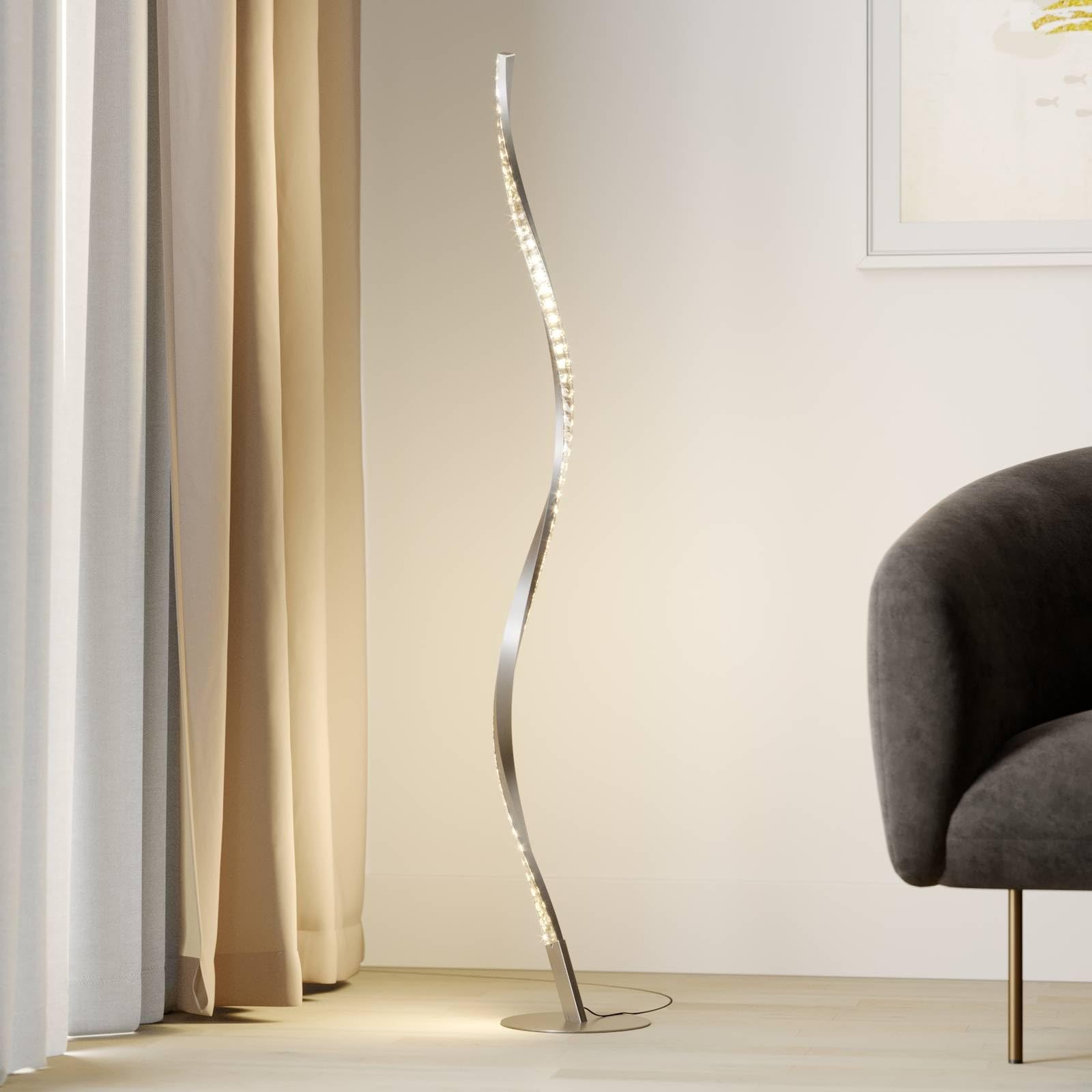 Lindby Lampada LED da terra dimmerabile a controllo remoto (Moderno) colore Grigio, in Alluminio ad es. Soggiorno & Sala pranzo lampadina inclusa lampada