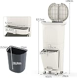 GIANTEX Pattumiera da Cucina 42 L, Pattumiera Verticale per il Riciclo con Ruote, 3 Contenitori Rimovibili, 1 Cassetto e Ganci, Contenitore in PP con Coperchi e Pedale, per Ufficio, Bagno (Crema) - 3