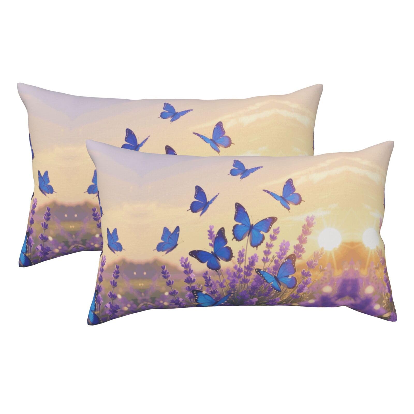 Blue Butterfly Luxury King Pillowcases Set of 2, Plush Velvet Feel Pillow Covers with Hidden Zipper, Skin & Hair Friendly, 20x36 Inches Pillow Cases for Sleeping Gift