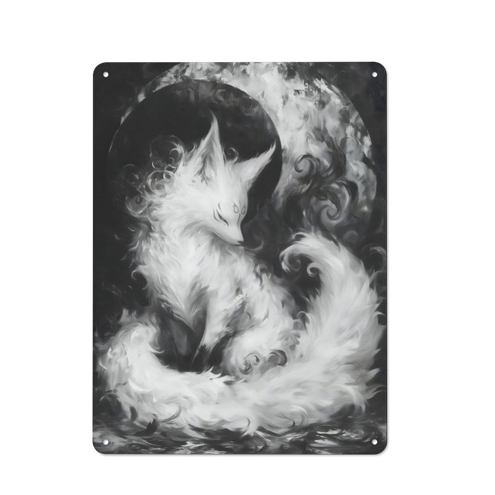Junmoney Fox Under Moon For Studio Or Craft Room, Rustic Metal Wall Sign 40X30cm, For Vintage Wall Decor Fans, For Metal Sign Collectors