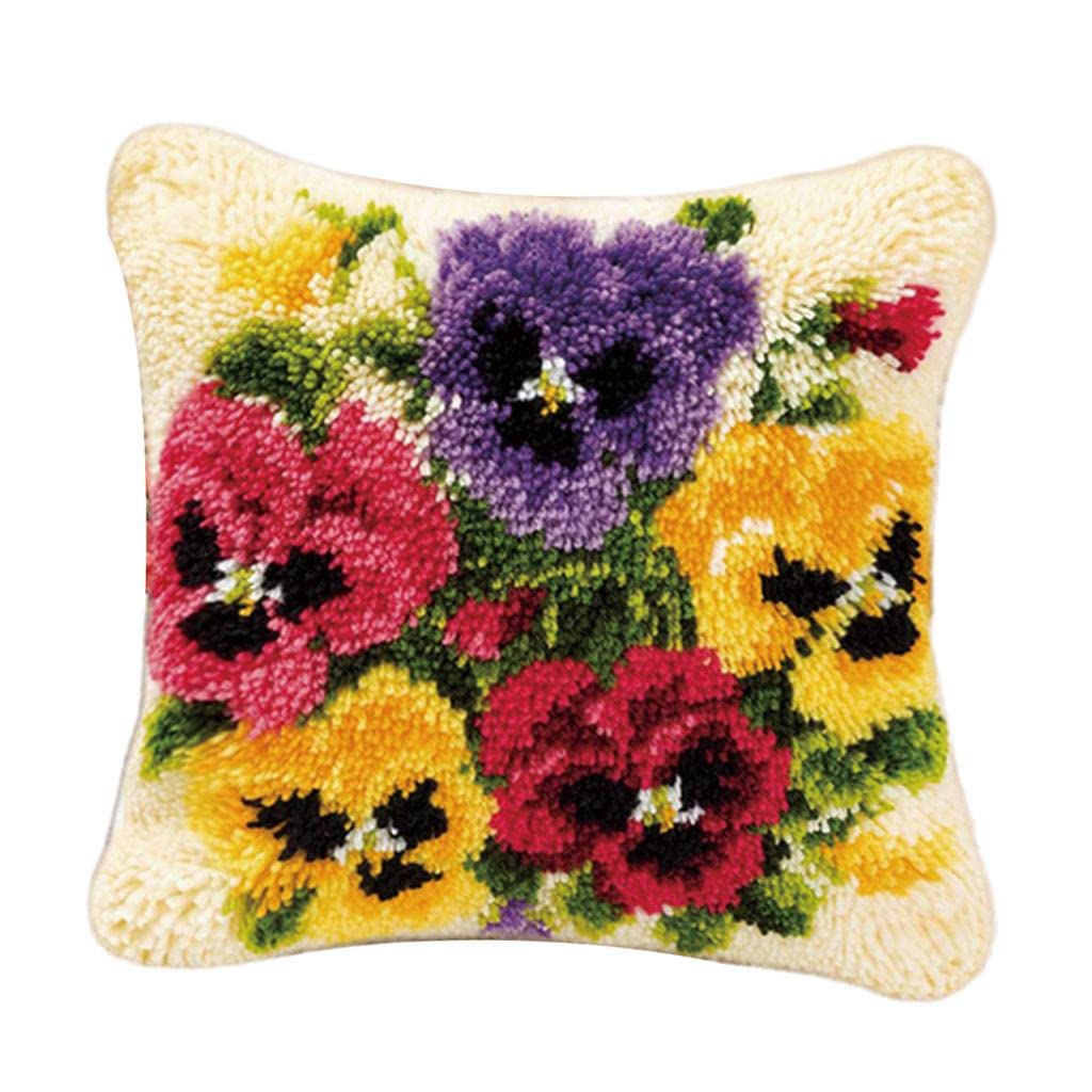 bnf®Latch Hook Kits Pillow Case Cushion Cover Making Kit 17x17 Colorful Flowers|Crafts | Needlecrafts & Yarn |1 Set Latch Hook Kits-image-46