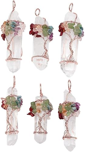 Miniatura 4 de Jovivi Paquete – 2 artículos 7 piedras preciosas de chakras curativas envueltas en alambre de cristal natural de cuarzo transparente collar con