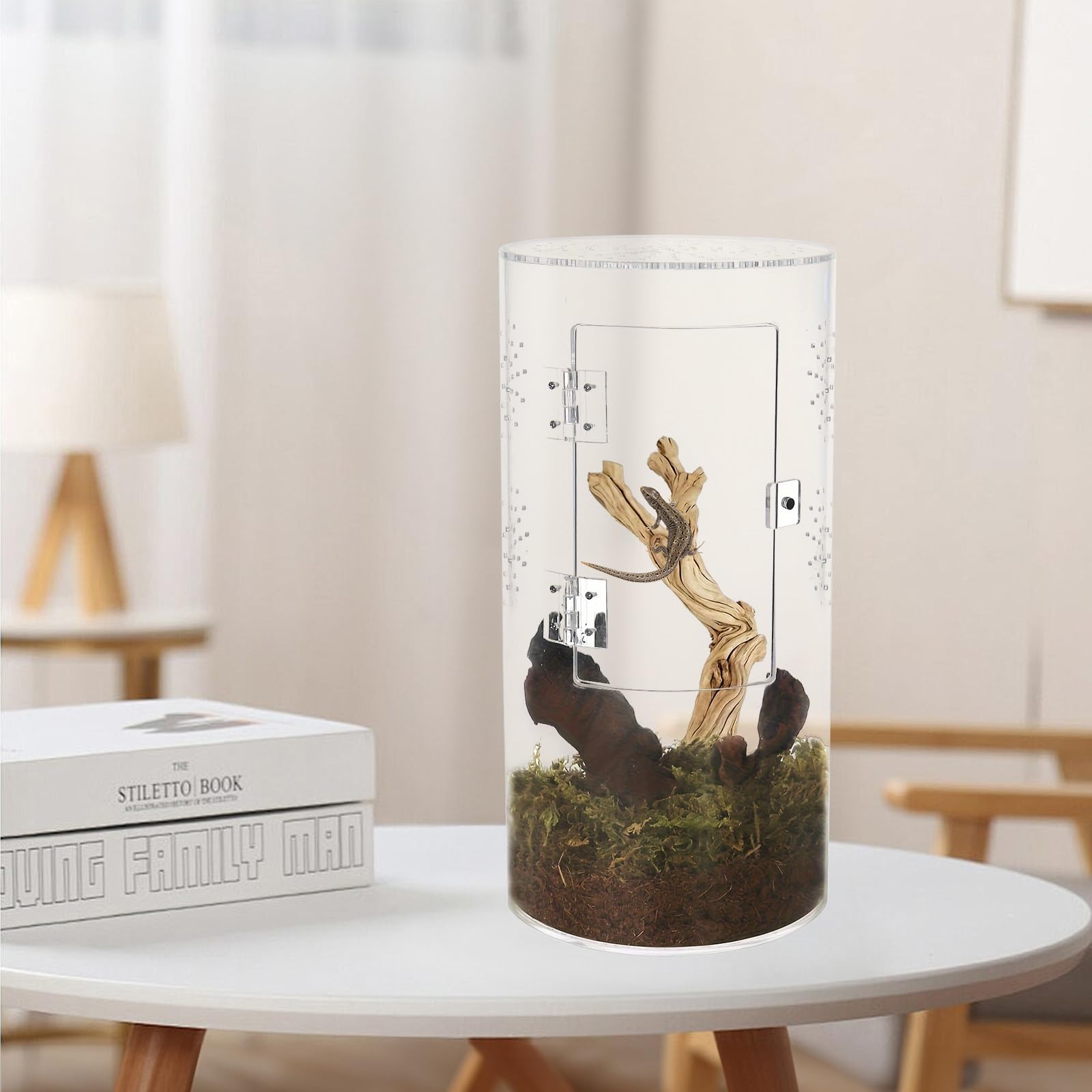Terrariums pour Reptiles, Mini-Terrarium Cylindrique Vivarium en Acrylique étanche avec Porte Avant pour Petits Grenouilles Araignées Sauteuses Mantes Religieuses Geckos Et Escargots