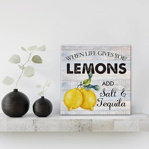 Miniatura 3 de Divertido lienzo impreso con diseño de granja para pared, decoración de pared con texto en inglés "When Life Gives You Lemons Sign", placa de