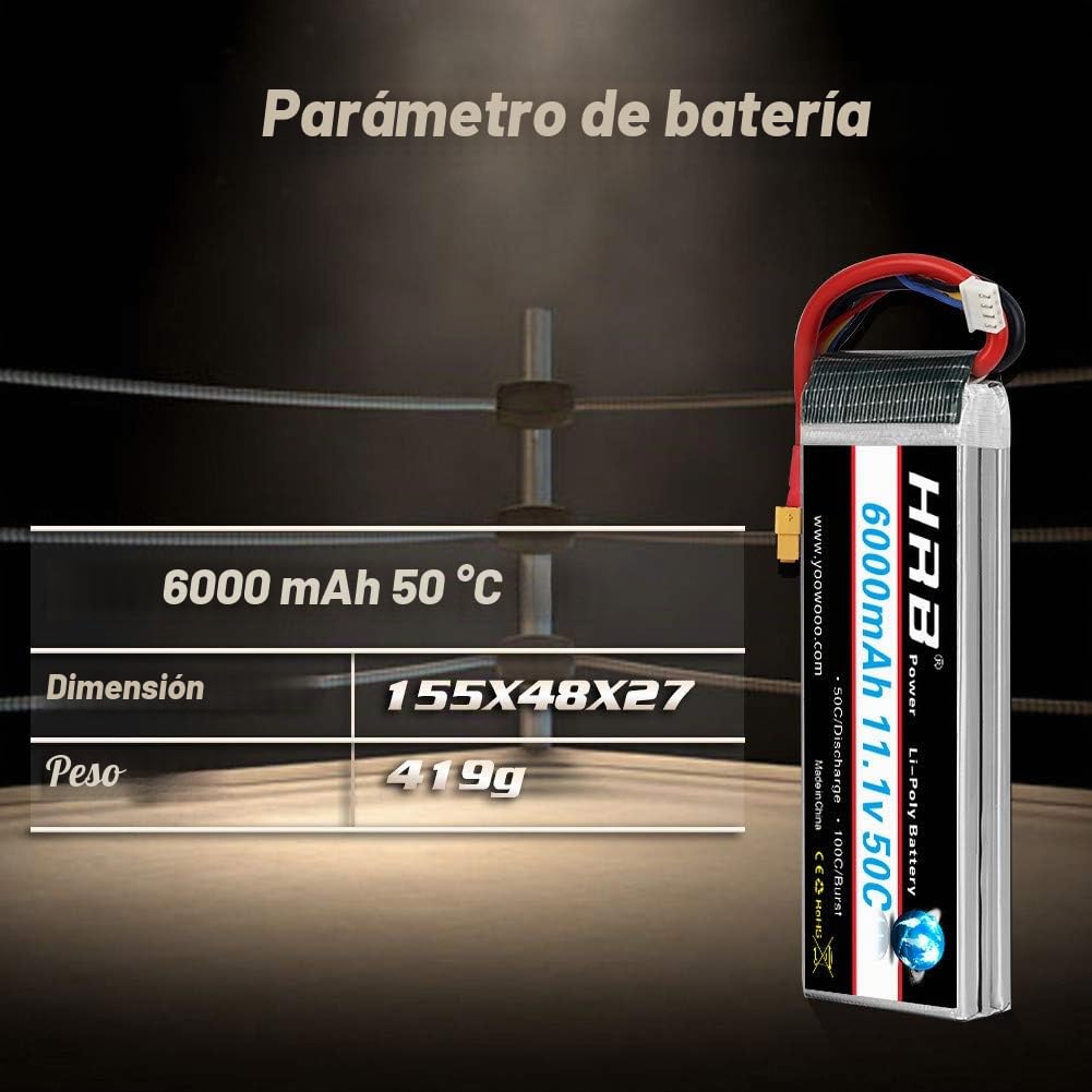 HRB 3S 11.1V 6000mAh 50C RC LiPo batería con XT60 Plug para RC helicóptero RC Avión RC Hobby (XT60 Plug)