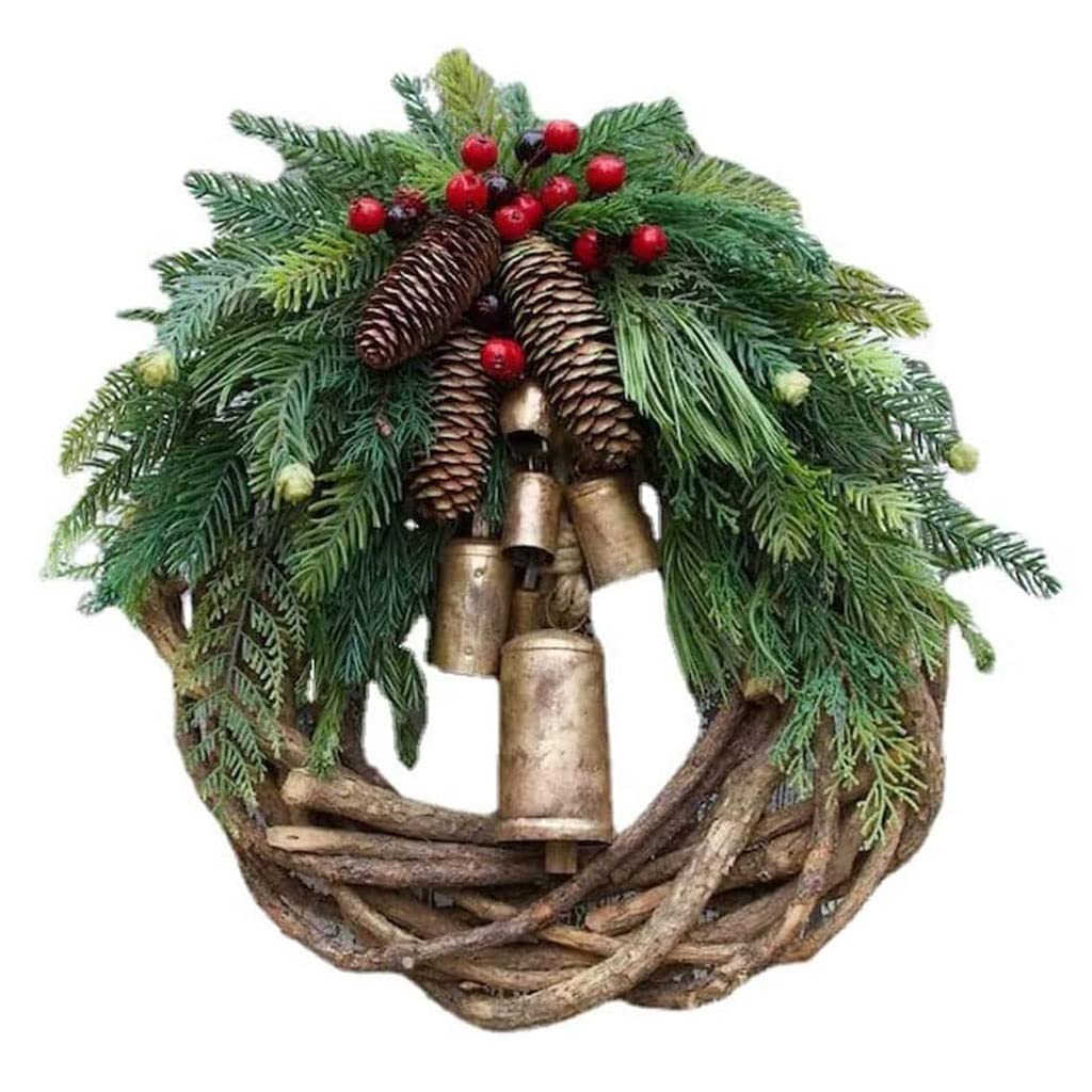 Christmas gifts Farmhouse Boże Narodzenie wieniec, sztuczna sosna i złoty dzwon wieniec frontowe drzwi, wewnętrzne dekoracje dziękczynienia na świeżym powietrzu christmas ornament decoration