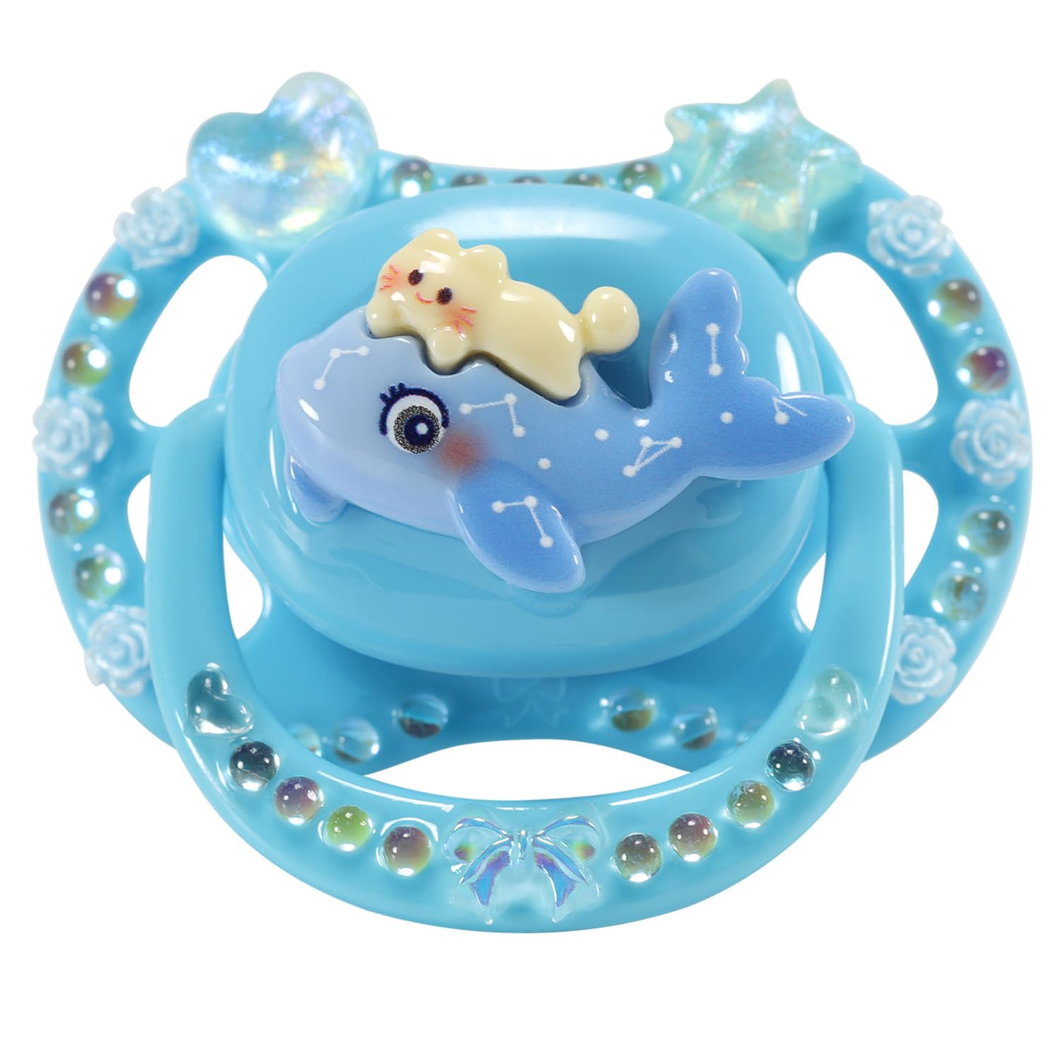 CutiePlusU Adult-Size Pacifier Dummy for Adults DIY Handmade Large Shield - Blue Little Whale Rider