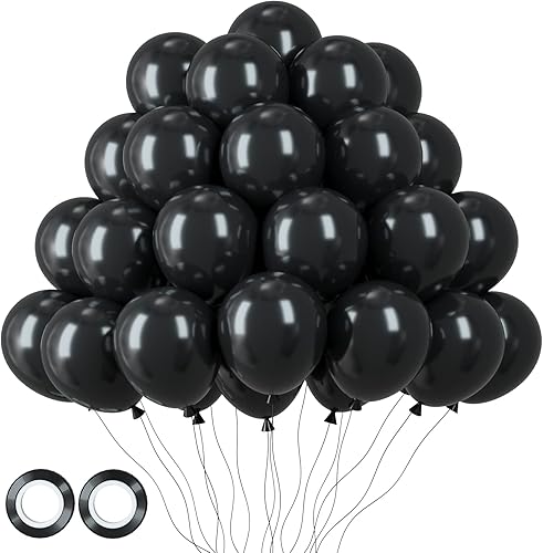 105 globos negros de látex de 12 pulgadas para fiesta de cumpleaños, graduación, baby shower, aniversario, Año Nuevo, decoración de fiesta