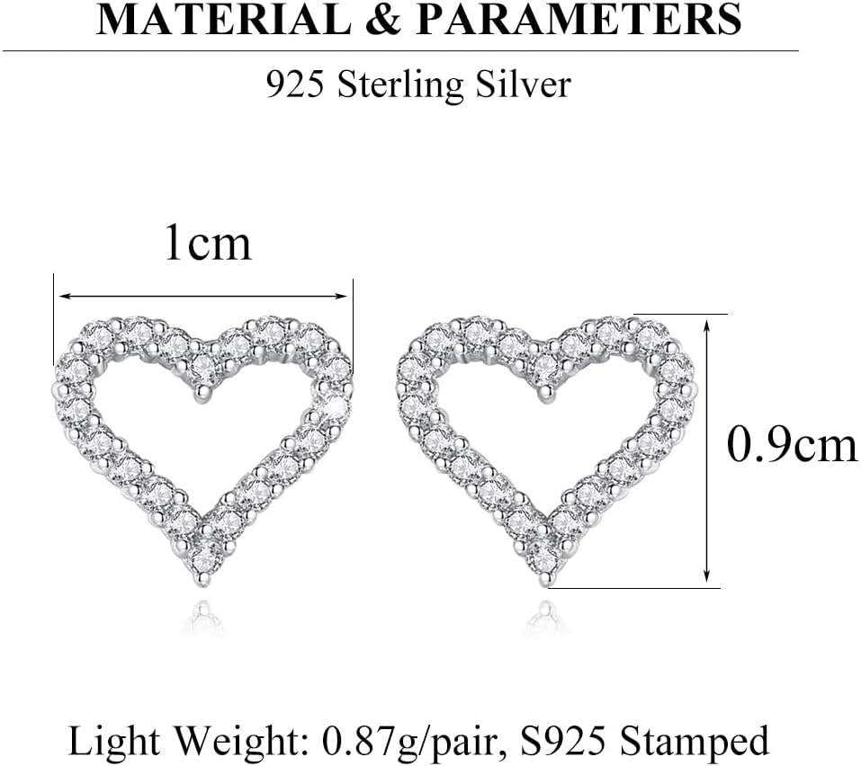 SLUYNZ Solid 925 Sterling Silver CZ Heart Earrings Stud for Women Teens Small Heart Stud Earrings Love - Image 6
