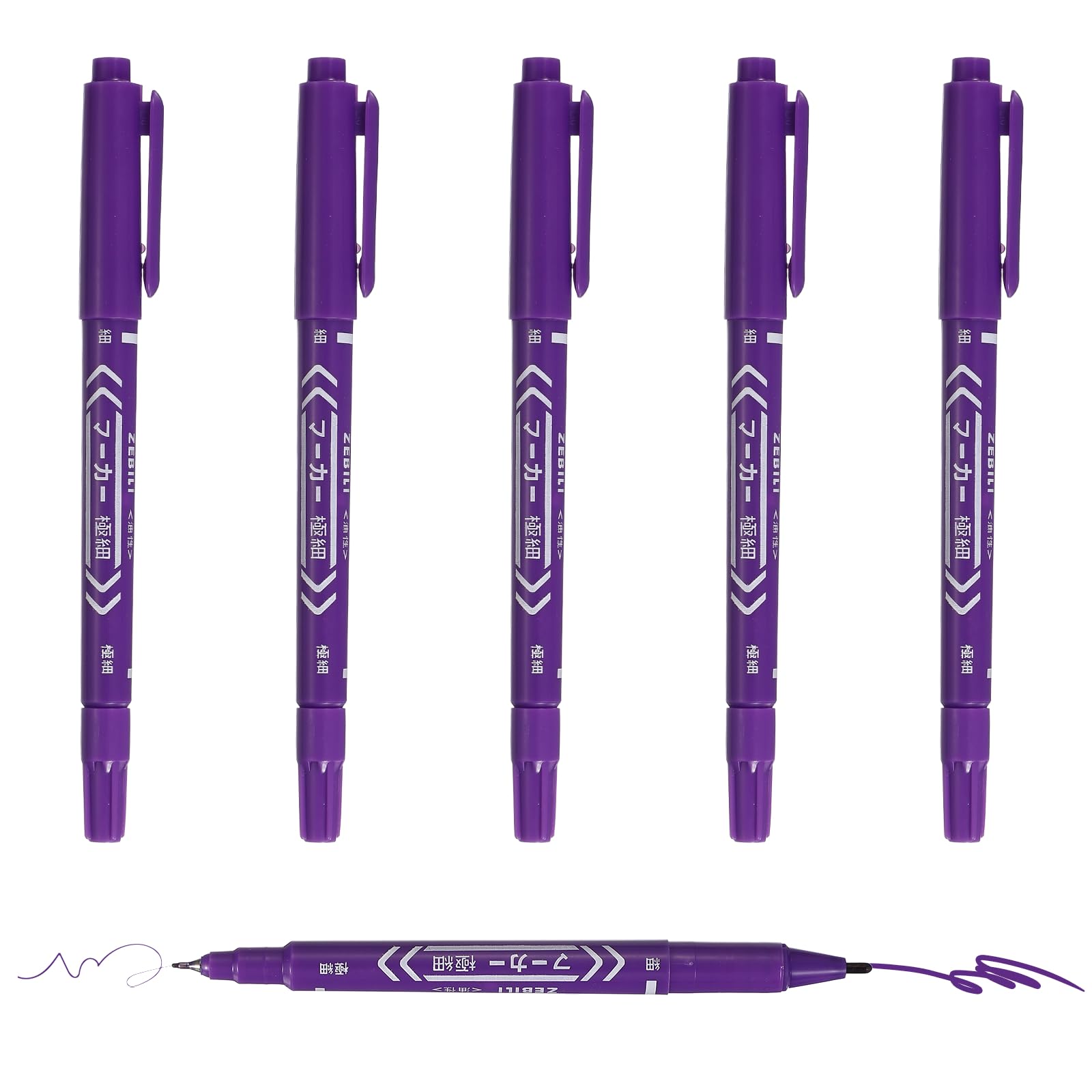 PATIKIL Twin Tip Permanent Markers, 6 Pack Purple Fine and Ultra Fine Point Colored Makers Quick Drying Coloring Pen for Writing Drawing on Wood Plastic Metal Glass Stone