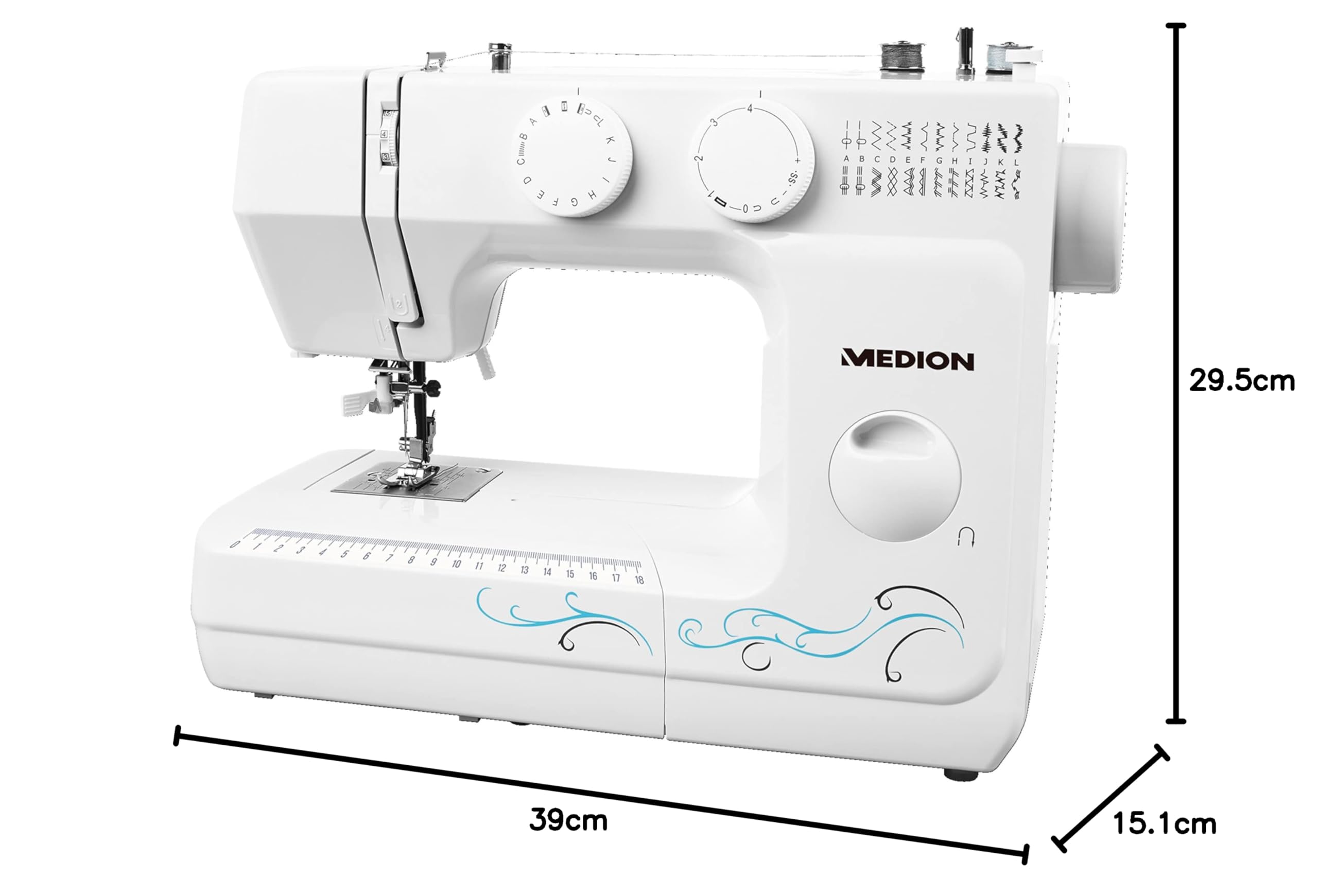 MEDION MD 18205 Freiarmnähmaschine 60 Stichmuster Knopflochautomatik Einfädelautomatik LED-Nählicht weiß