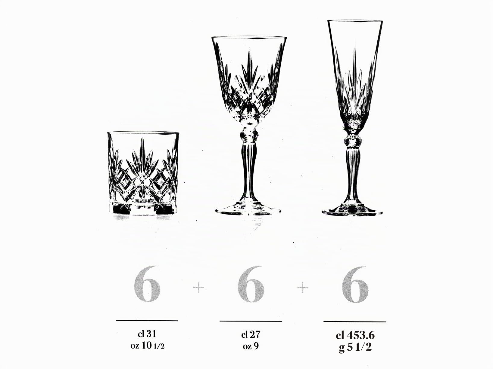 Rcr 735112 12 Kelch und 6 Gläser, Glas, transparent, 270 ml