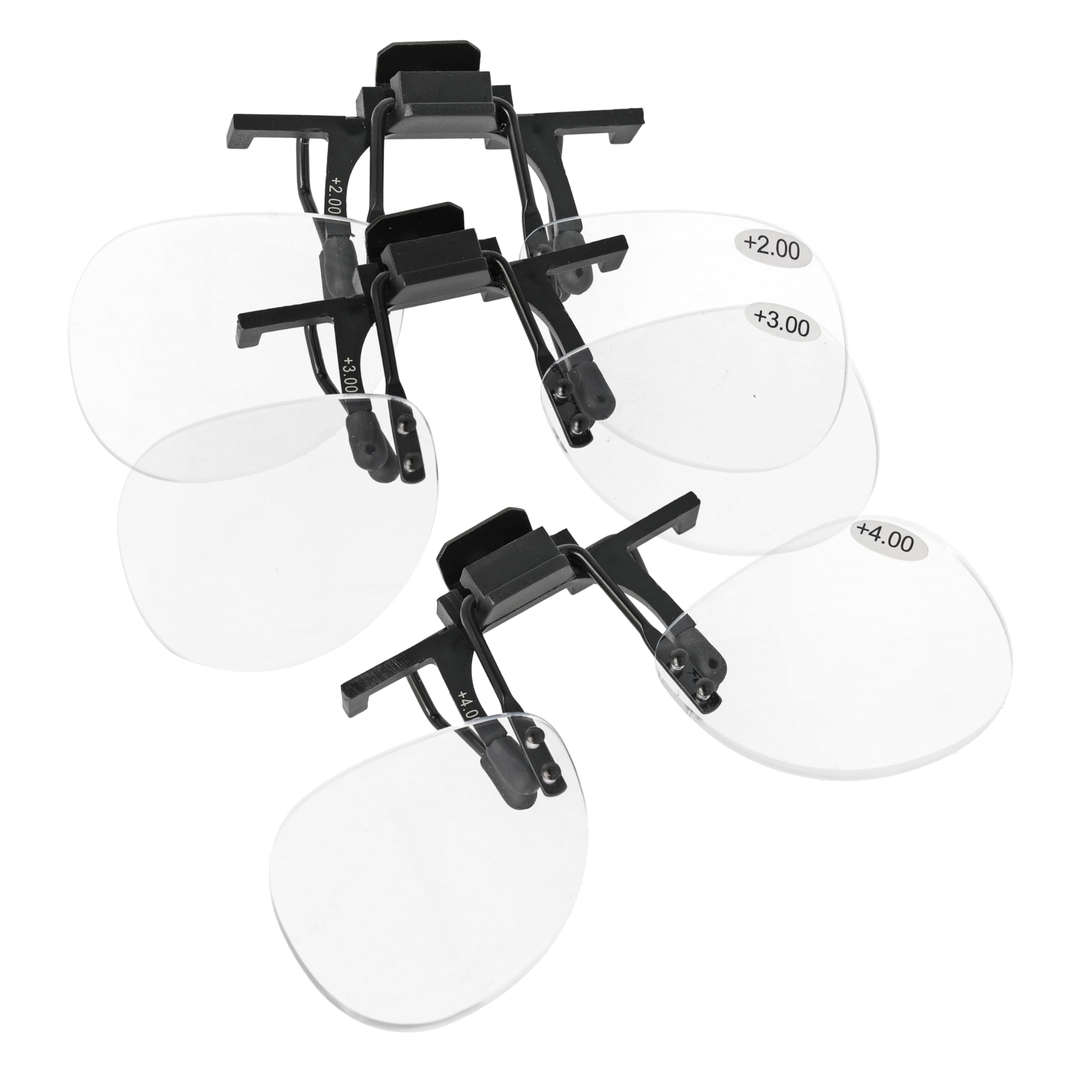 The Beadsmith Clip-On Magnifying Glasses – 3-Pack Flip-Up Lenses (+2.00, +3.00, +4.00 Strengths), 3.75” Wide