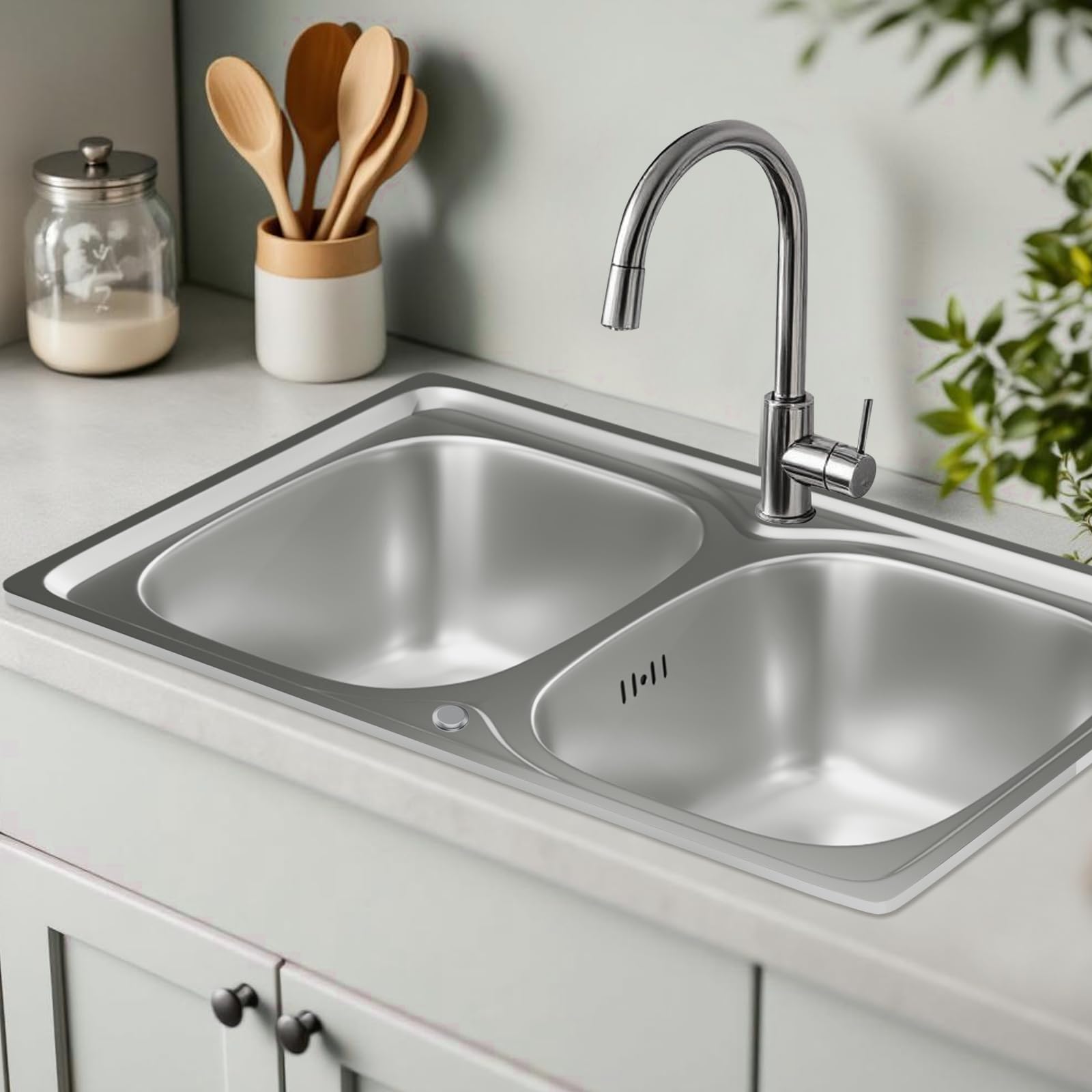 Lavello Cucina 1 Vasca con Set di Drenaggio, Lavabo Cucina con 2 Fori, Acciaio Inox (Acciaio inossidabile, 80 * 50)