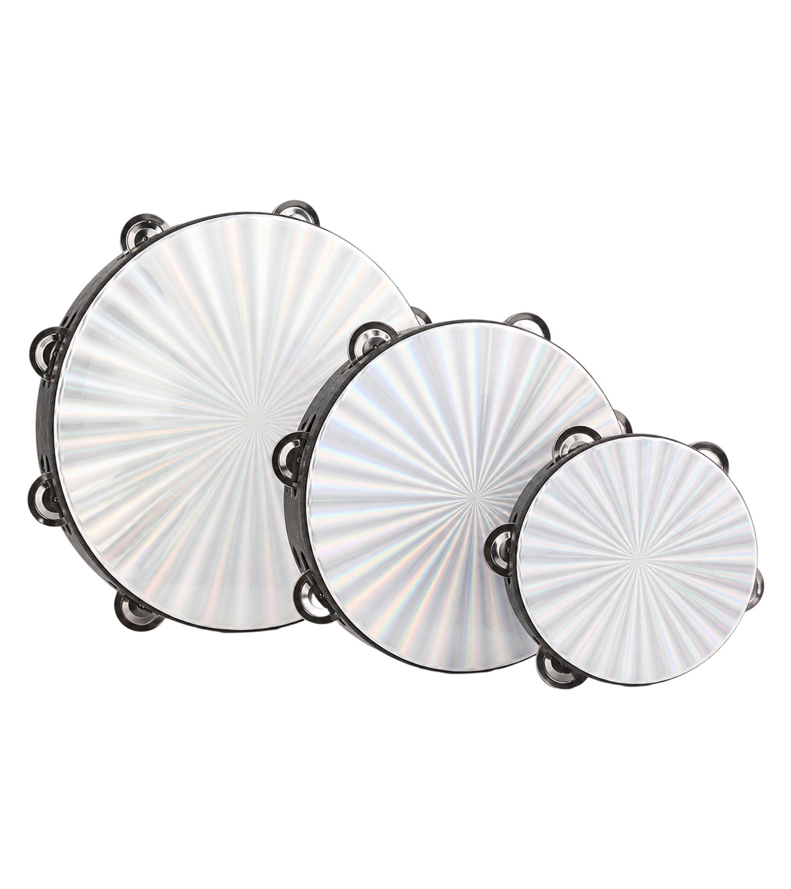 3 Pack Radiant Tambourines with Double Row Jingles, 6/8/10 Inch