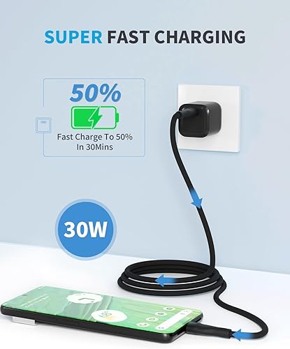 Miniatura 3 de Cargador rápido USB C de 30 W, plegable, compacto, GaN PPS, bloque de cargador de pared rápido, para Google Pixel 87 Pro77a6 Pro6a655a44a,