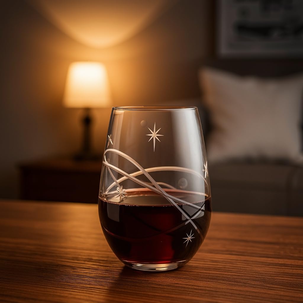 SHOSHIN Handgeschliffene Weingläser ohne Stiel, ohne Stiel, bleifreies Kristall, spülmaschinenfest und handwerklich graviertes Design für moderne Unterhaltung, 530 ml, 4 Stück
