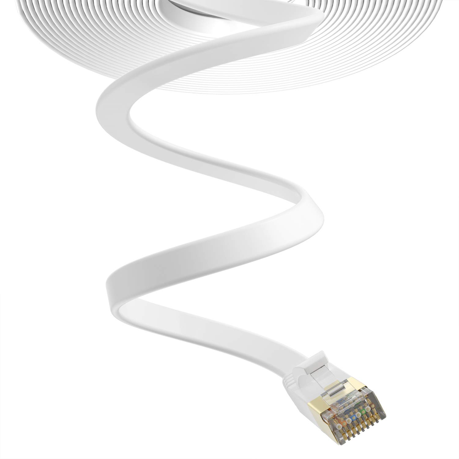 MutecPower paquet de 10 câbles Cat7 Ethernet à 3 mètres - ULTRA PLAT et FLEXIBLE avec prises RJ45 - SSTP - 600 MHz - 3m - Rouge/jaune/bleu/noir/blanc avec serre-câbles et clips