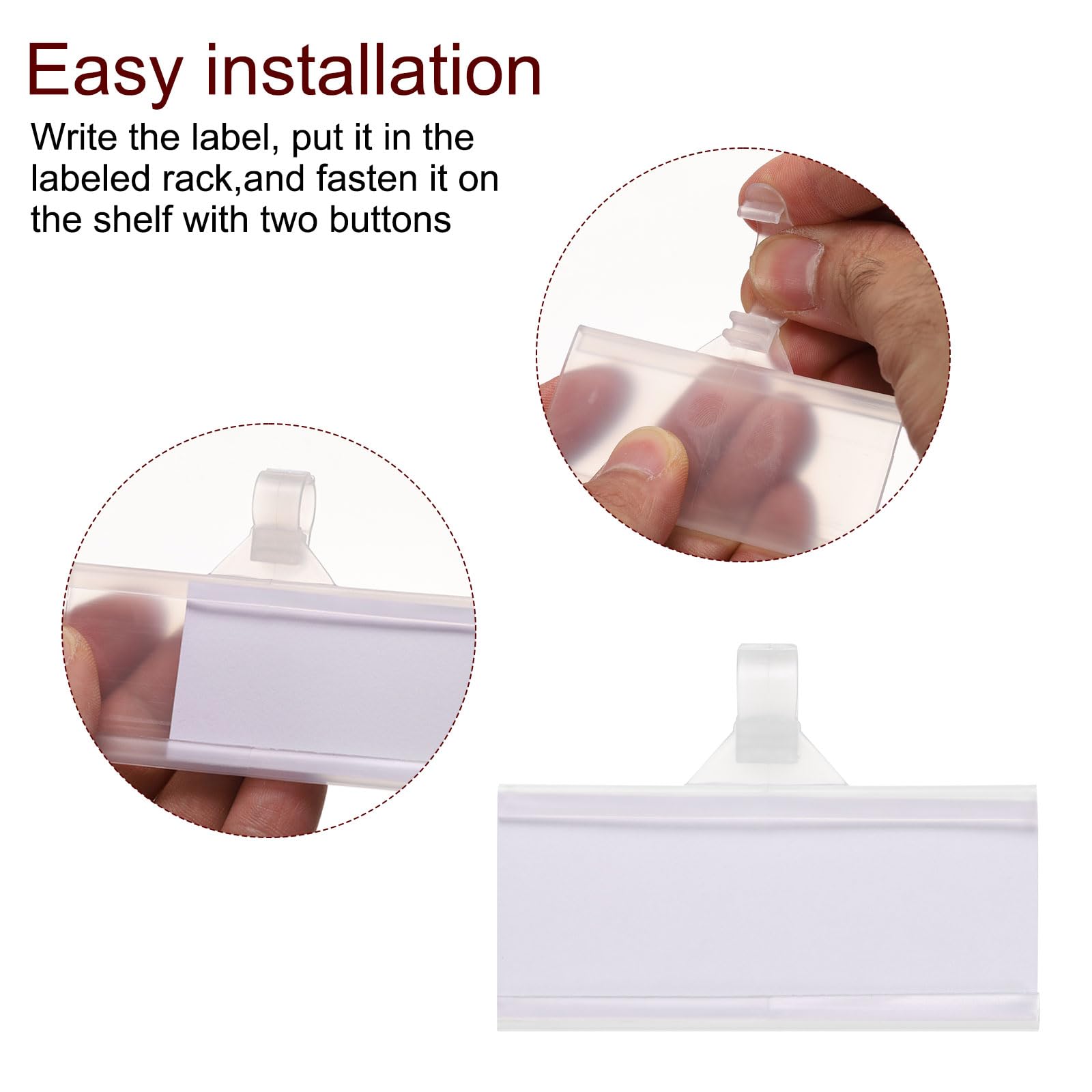 QUARKZMAN 100pz Filo Scaffale Etichette Supporto Etichette Carte 2 x 1.4" Etichette Riutilizzabili Cestino Etichette Supporti Chiusura Automatica per Dispensa Supermercato Trasparente