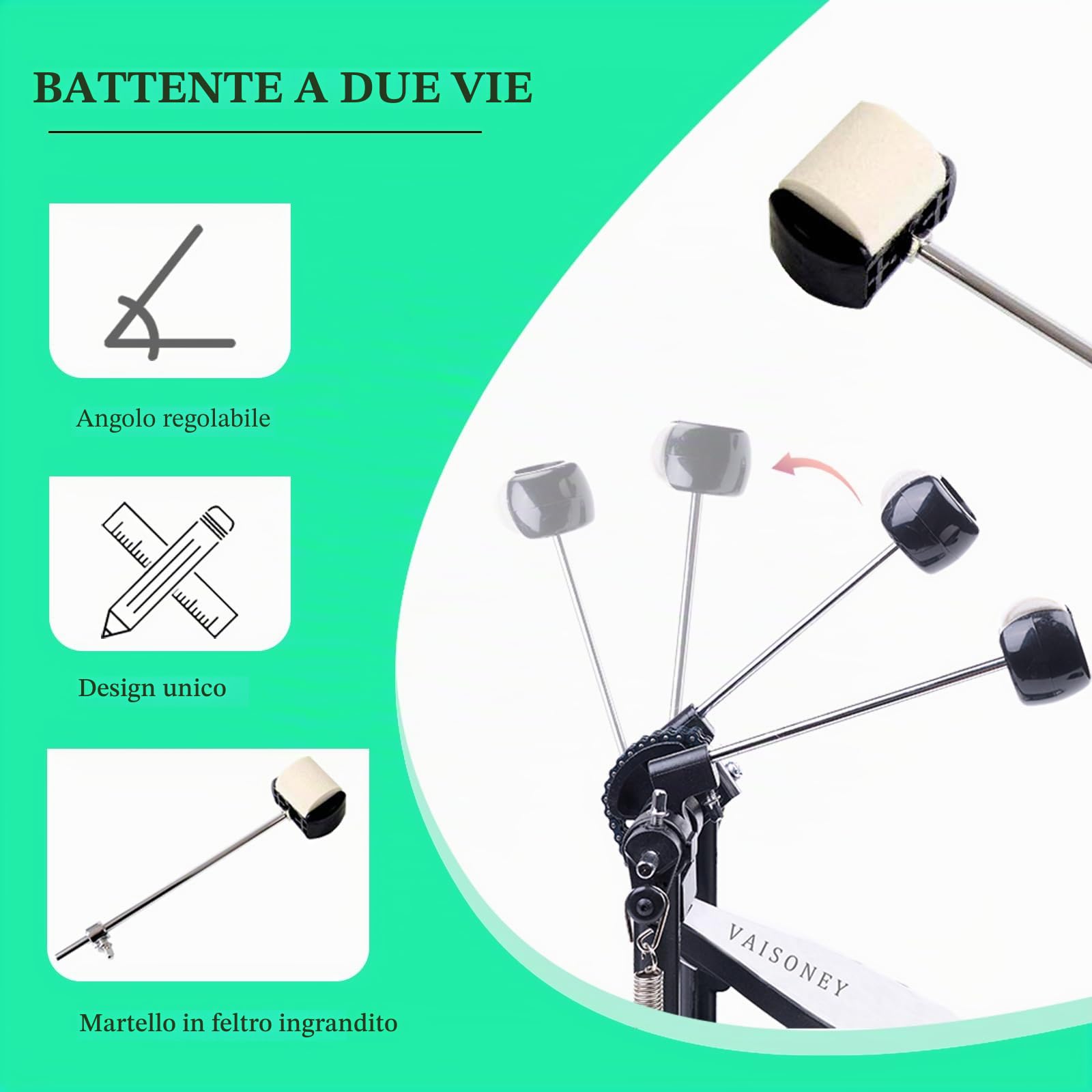Doppio Pedale Batteria, Doppio Pedale con Doppia Catena, Doppio Pedale, Accessori per Percussioni Professionali (V-HT12)