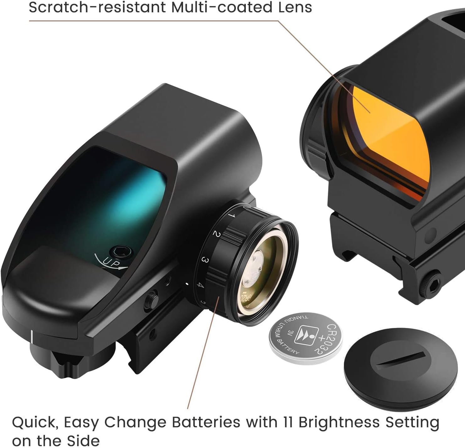 OTW RS-25 1x22x33mm Reflex Sight, Multiple Reticle Red Dot Sight with Picatinny Rail Mount, Absolute Co-Witness : Sports & Outdoors
