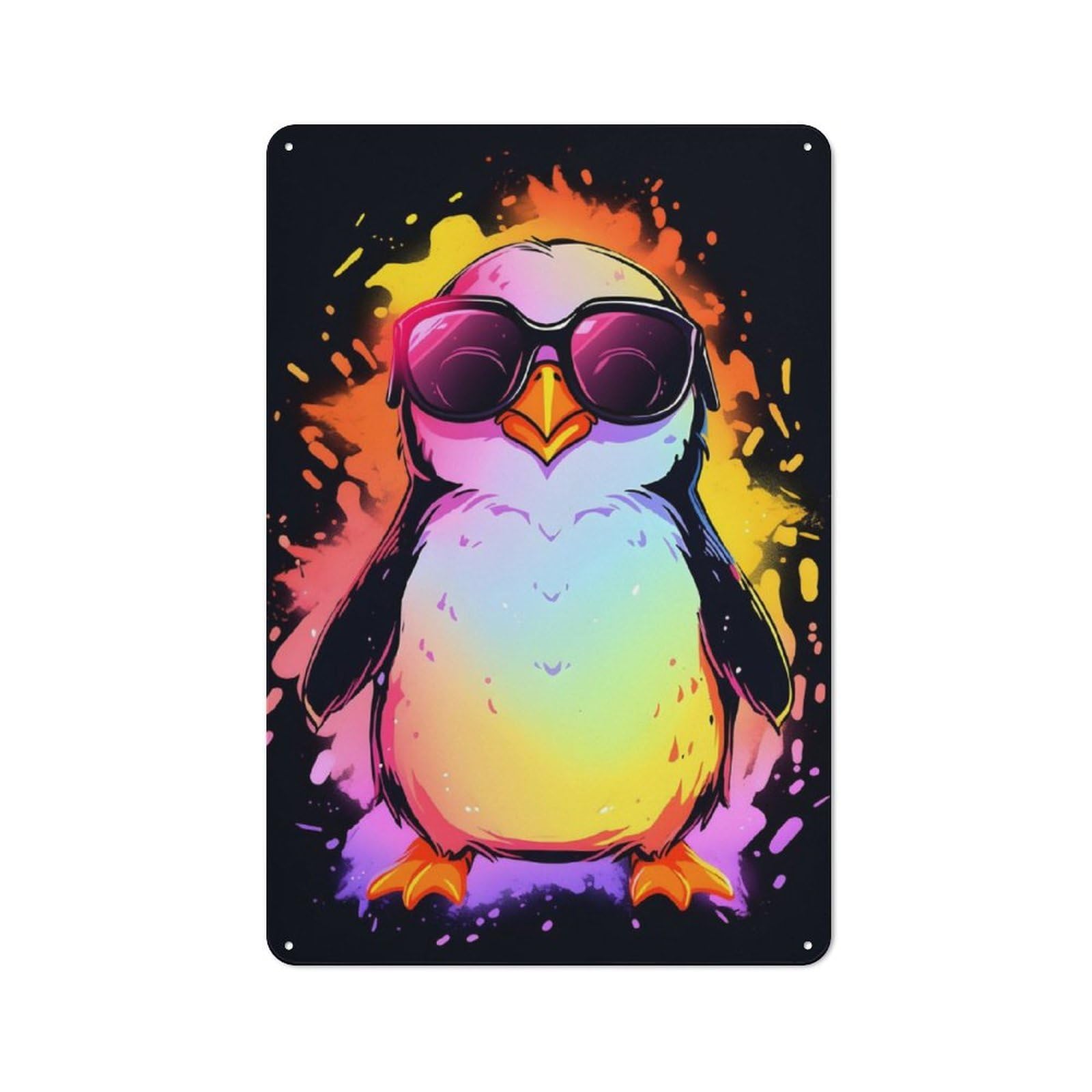 Junmoney Sunglasses Penguin Summer Tin Sign 30X20cm For Workshop Wall, Retro Wall Decor, Suited To Metal Sign Collectors