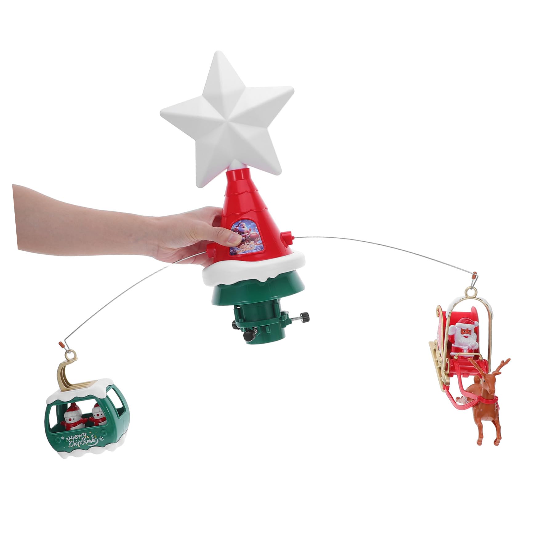 Rotating Christmas Star Topper con Luces LED y Música Adorno Eléctrico con Papá Noel y Renos Estrella Iluminada para Decoración Navideña de Árbol Fiesta y Hogar