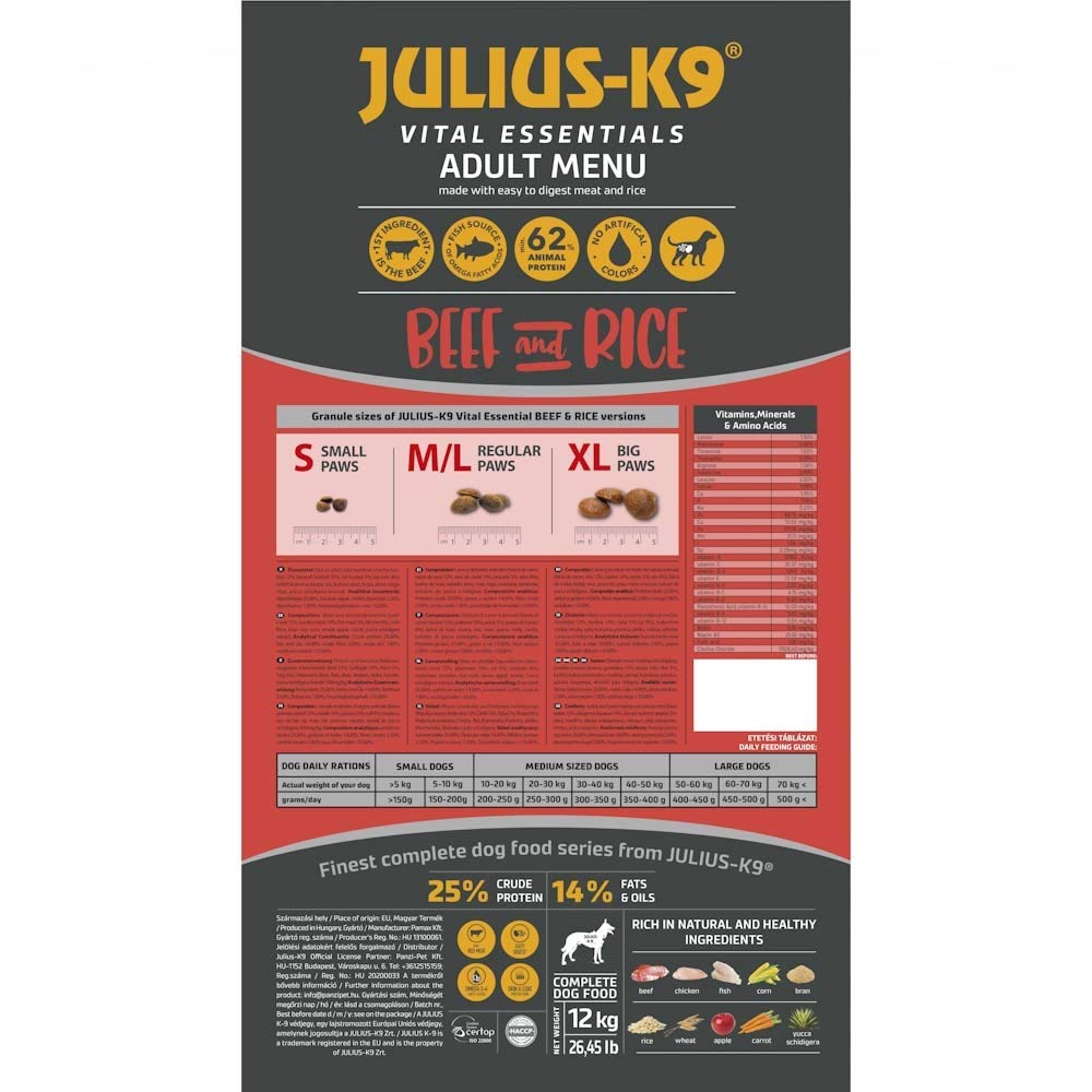 Julius-K9 Beef & Rice Hundefutter 12 Kg – Leicht Verdauliches Premium-Futter Mit Rind & Reis Für Erwachsene Hunde