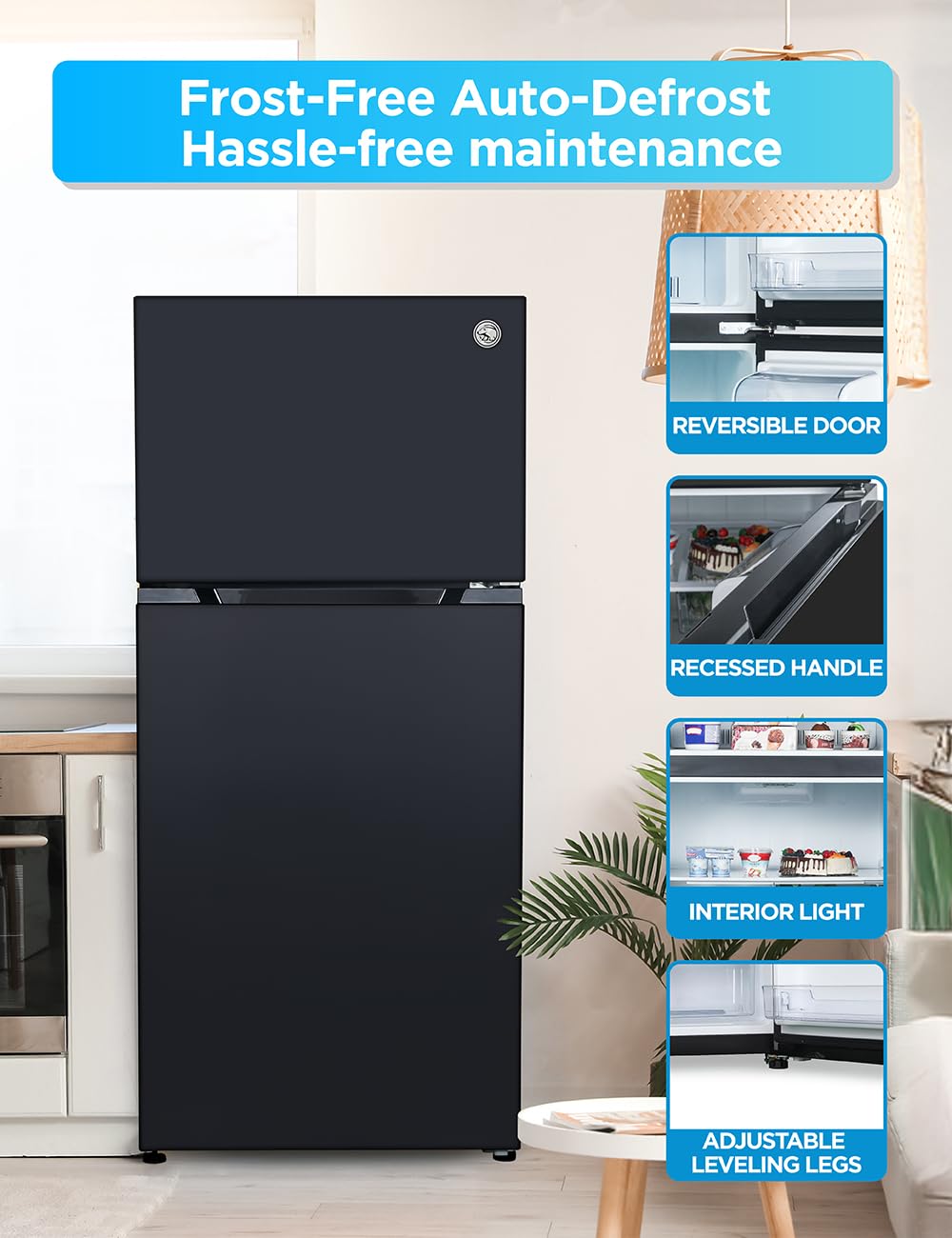 Commercial Cool 20 Cu. Ft. Top Mount Refrigerator With Ice Maker, 2-Door Refrigerator With Top Freezer, Freezer With Icemaker And Adjustable Temperature Control, Energy Star Certified, Black on Fridge.com - View 5