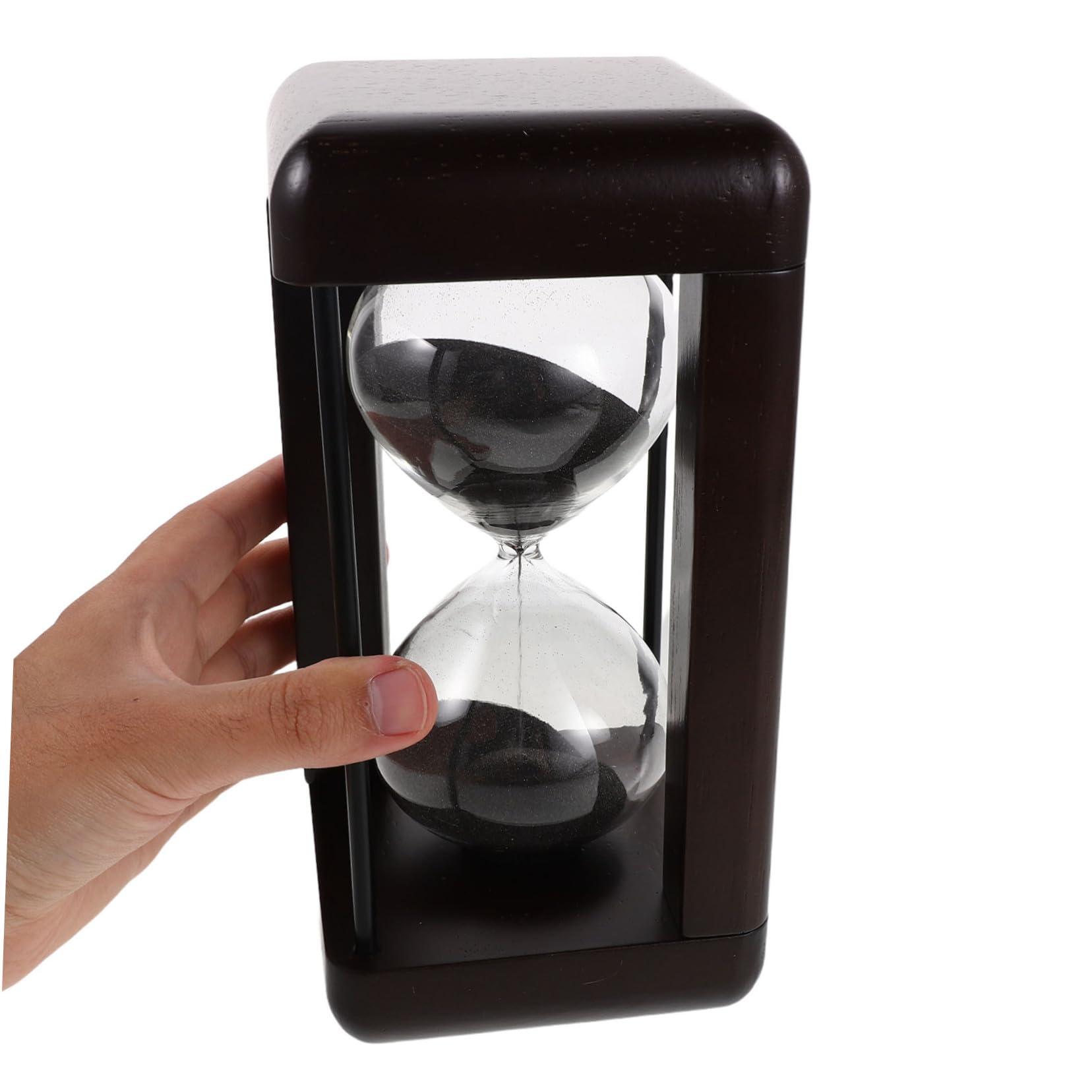 Temporizador de Reloj de Arena Negro de Vidrio y Madera